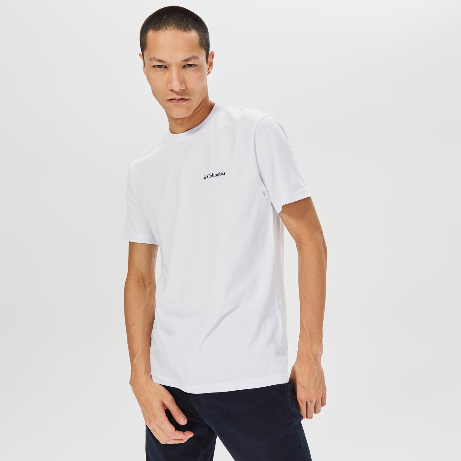 Columbia Basic Sm Logo Brushed Erkek Beyaz T-Shirt