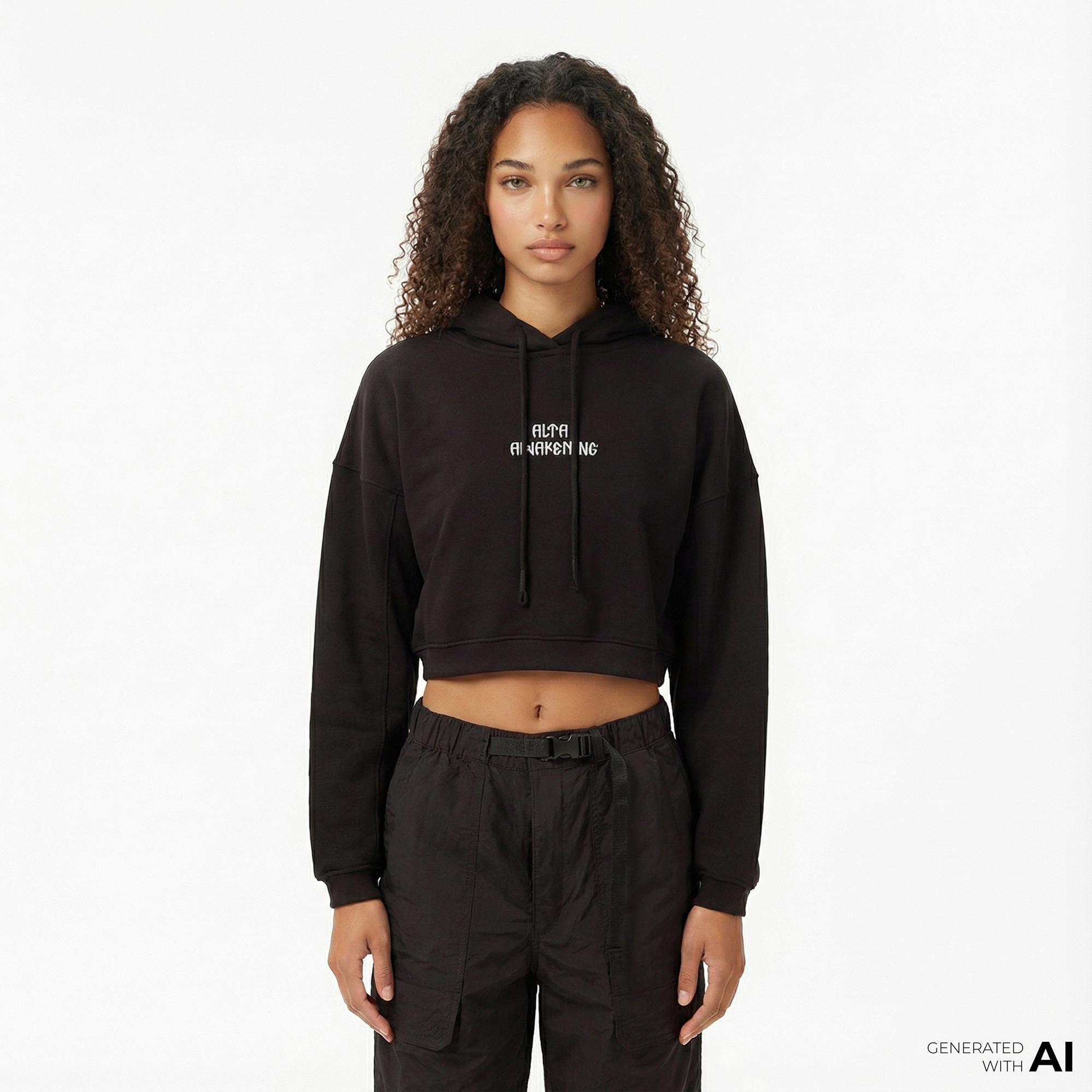 Les Benjamins Crop 007 Kadın Siyah Sweatshirt