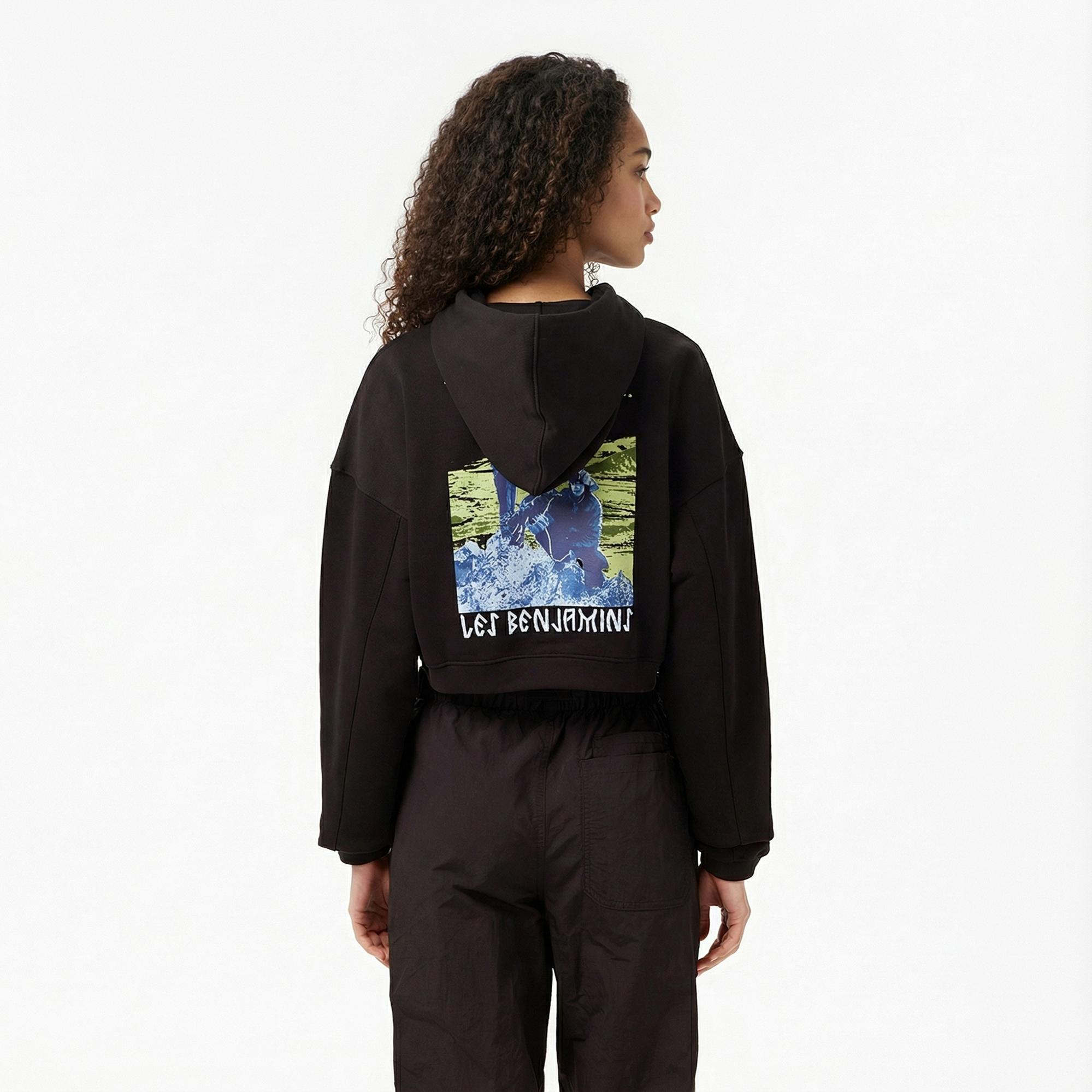 Les Benjamins Crop 007 Kadın Siyah Sweatshirt