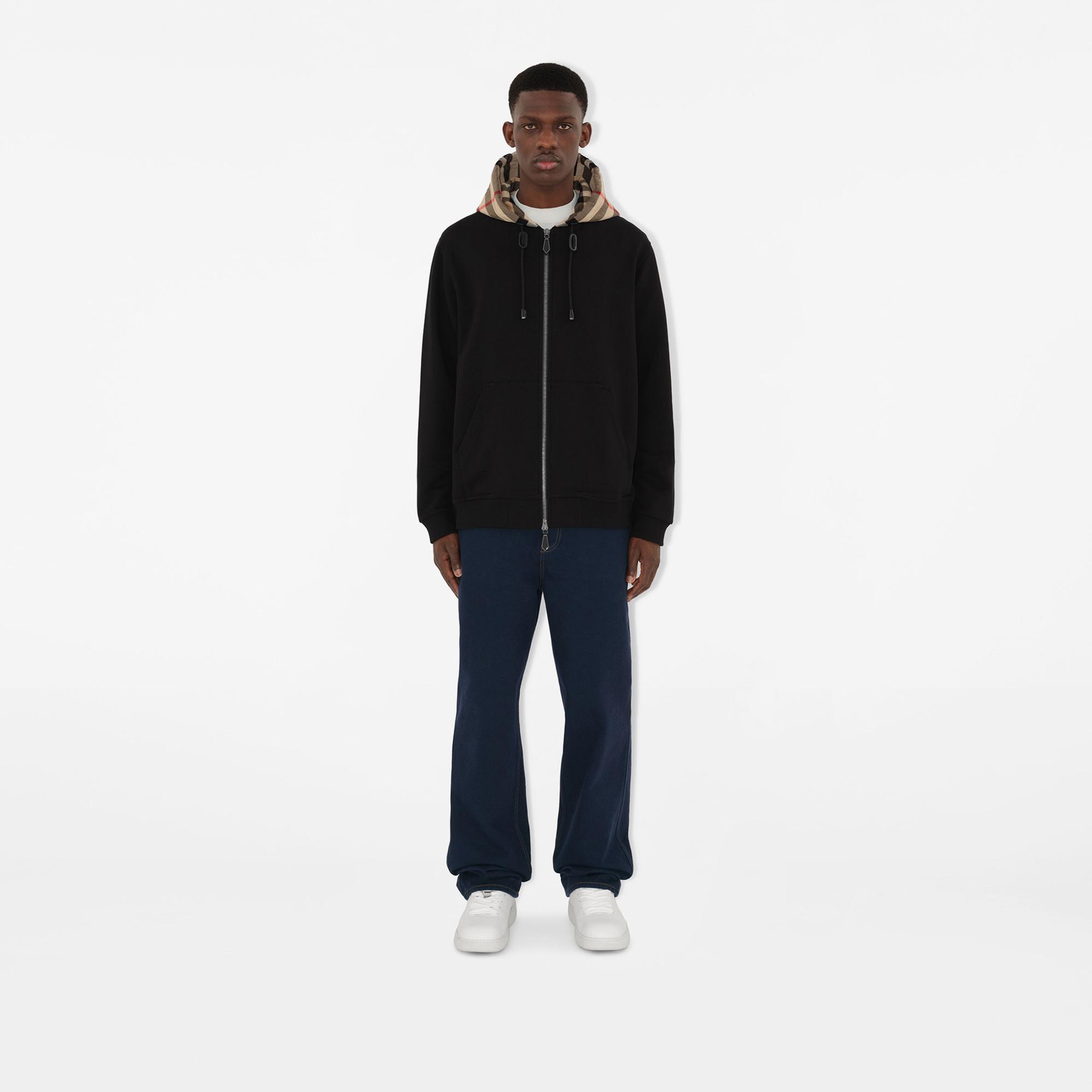 Burberry Check Hood Pamuklu Zip Erkek Siyah Sweatshirt