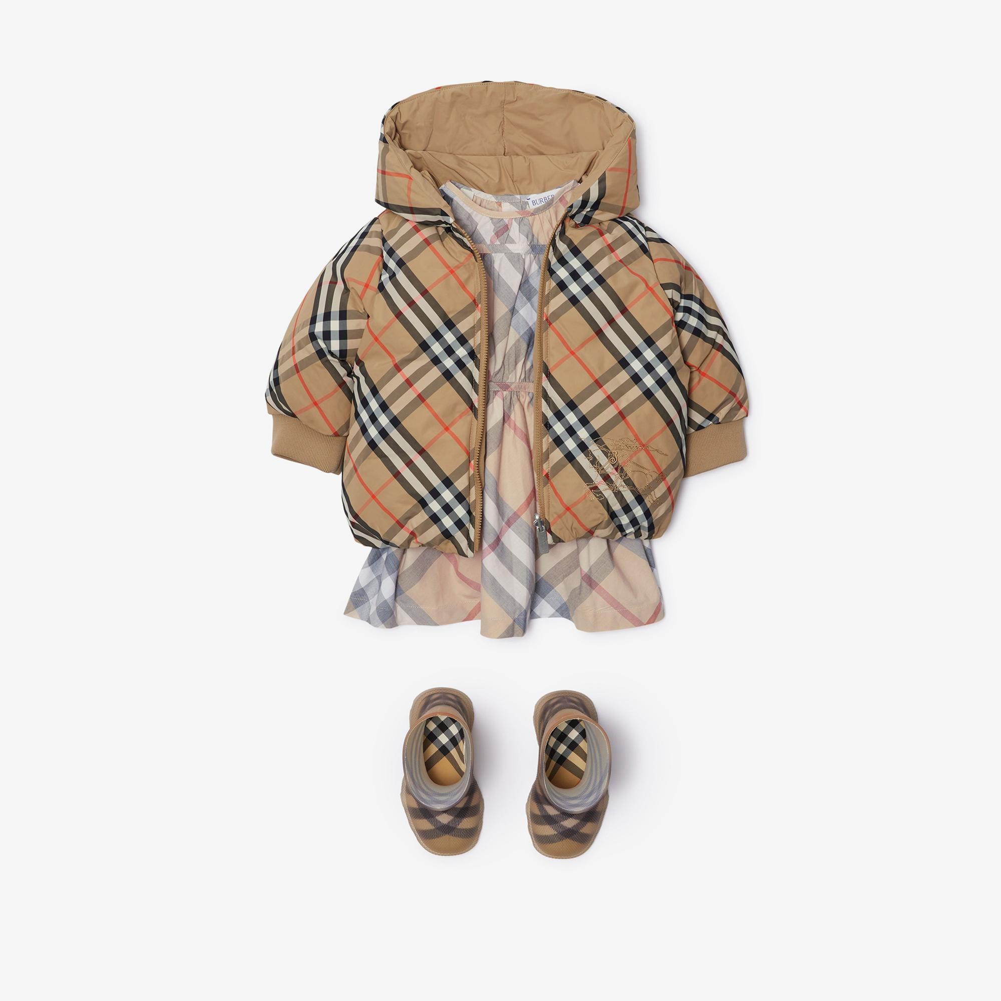 Burberry Reversible Check Nylon Puffer Çocuk Bej Mont