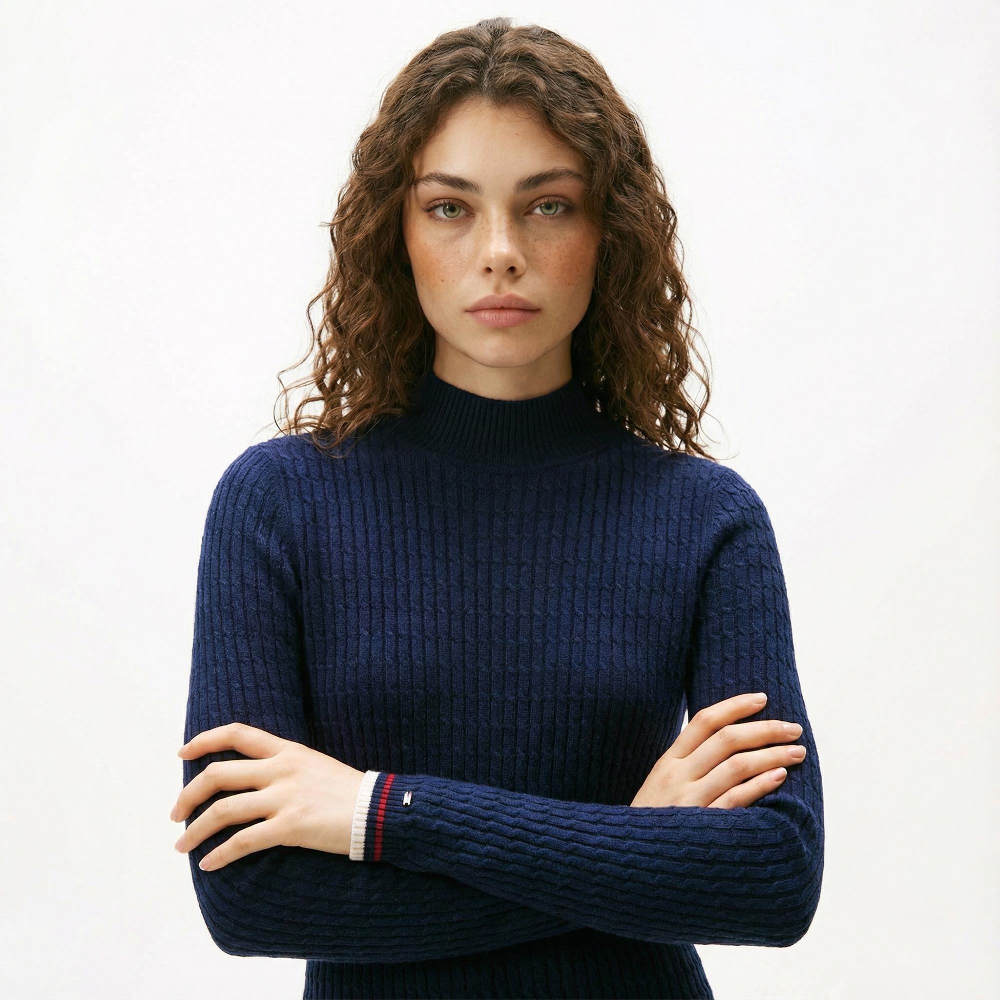 Tommy Hilfiger Wool Cash Cable Kadın Mavi Elbise