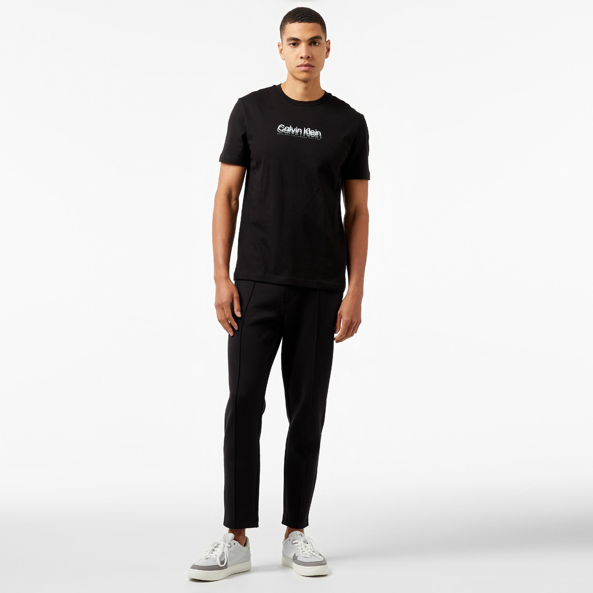 Calvin Klein Flock Logo Erkek Siyah T-Shirt