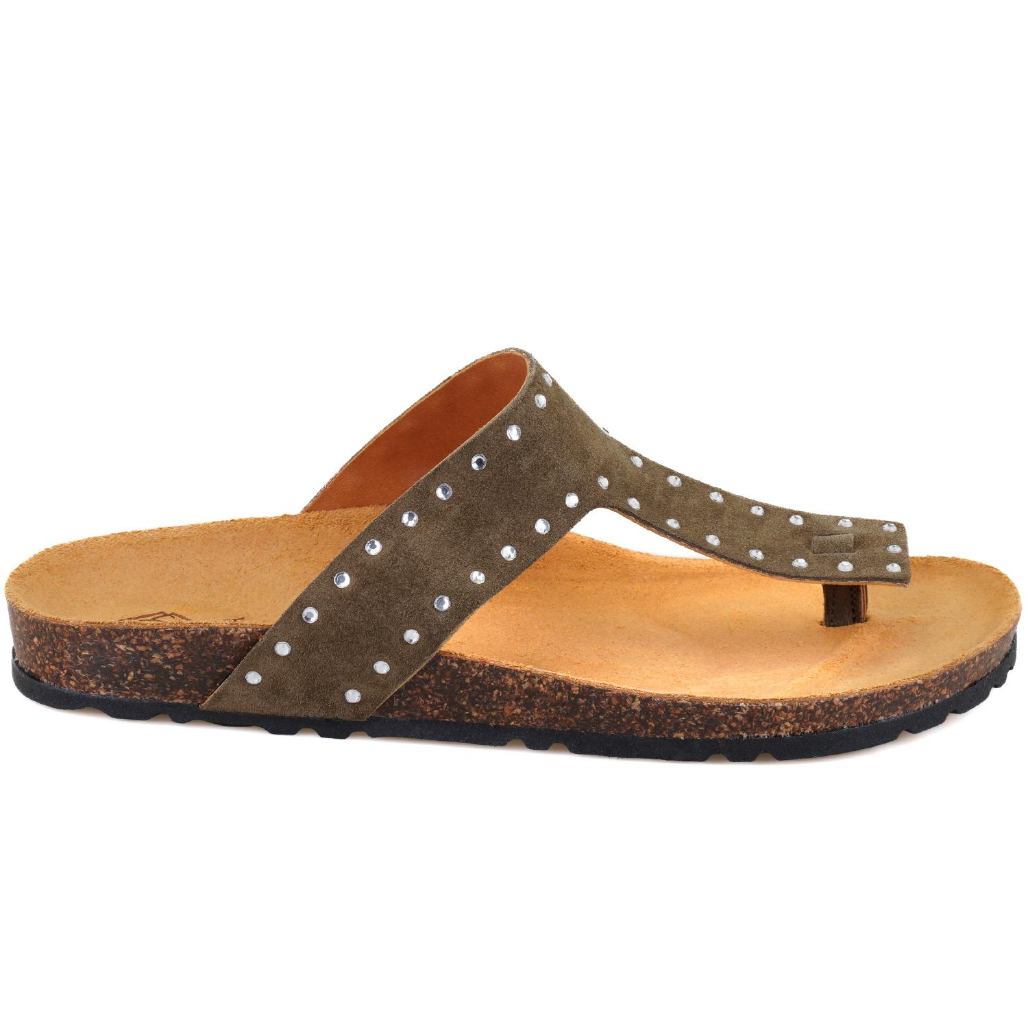 Kadın Yeşil Parmak Arası Süet Deri Terlik