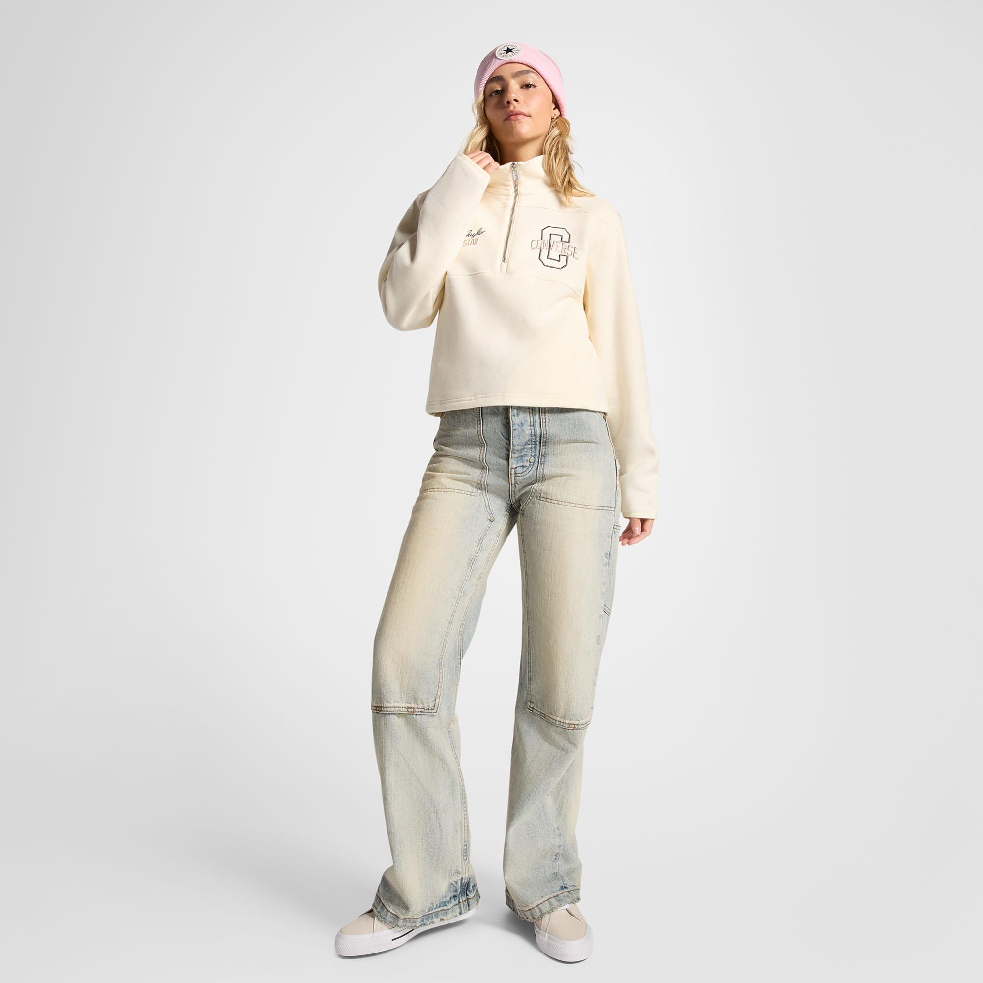 Converse Kadın Yarım Fermuarlı Krem Sweatshirt