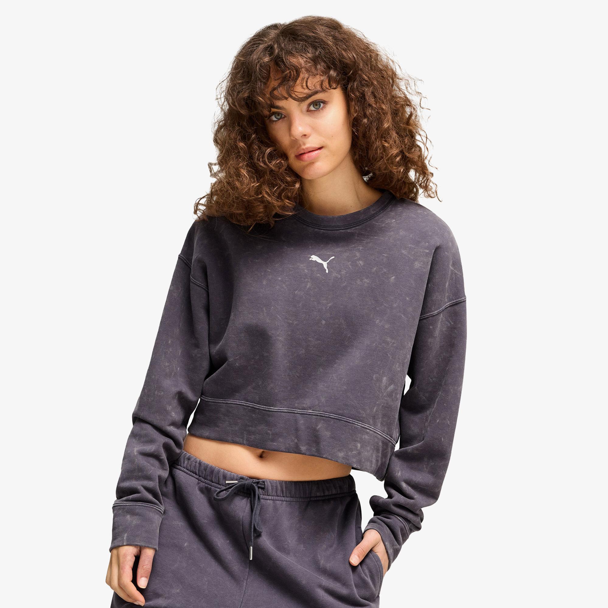 Puma Dare To Relaxed Washed Crew Kadın Gri Sweatshirt
