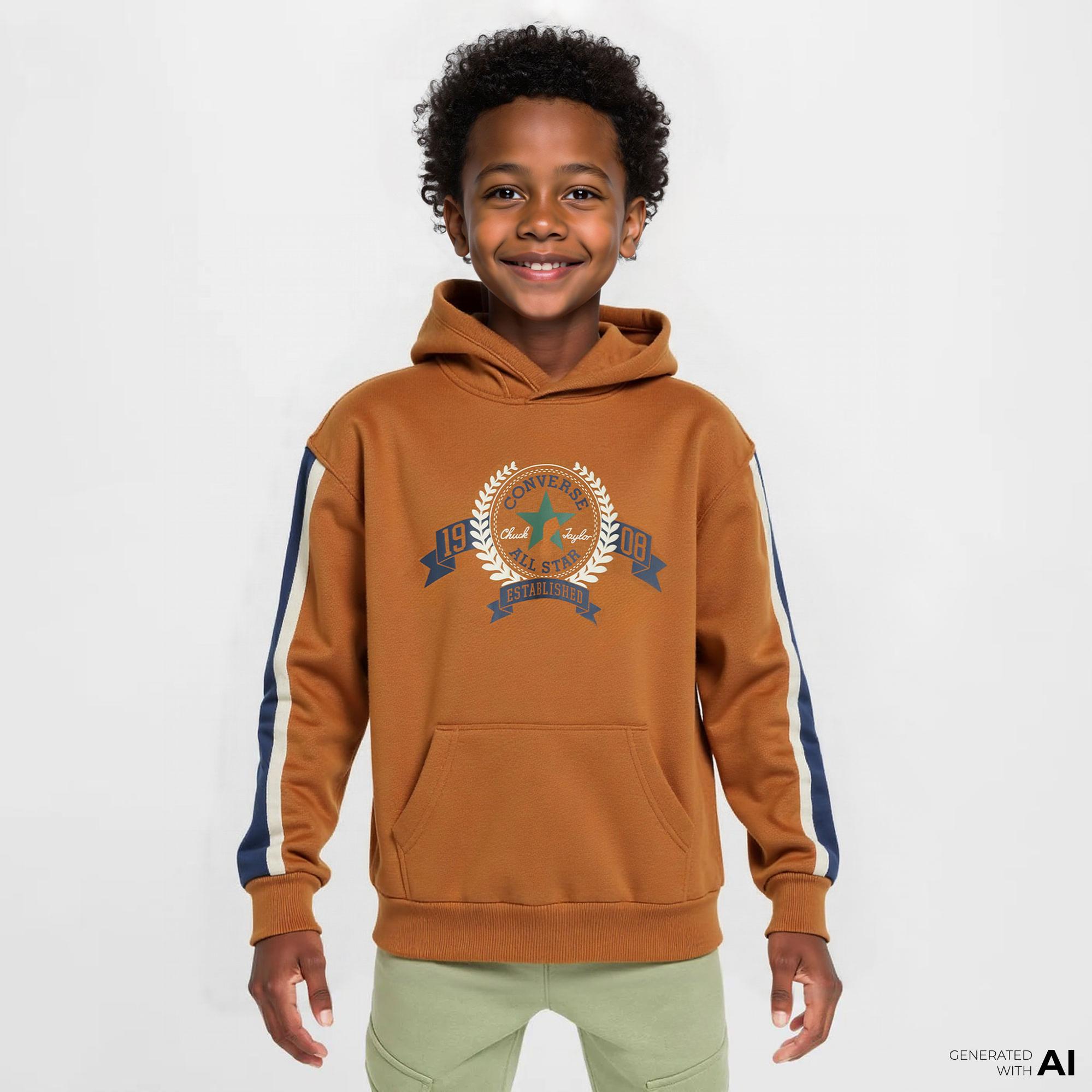 Converse Rec Club Ft Stripe Pullover Çocuk Kahverengi Hoodie