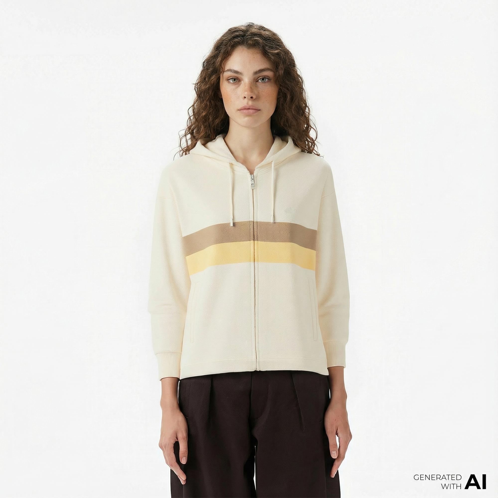 Lacoste Kadın Relaxed Fit Kapüşonlu Krem Sweatshirt