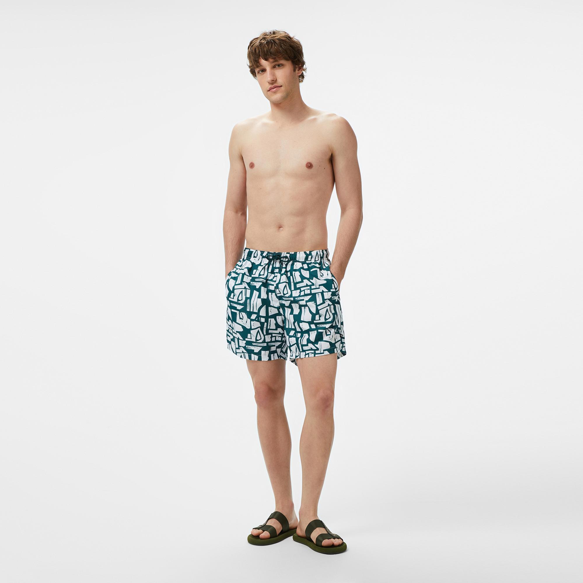 Nautica Erkek Yeşil Regular Fit Desenli Deniz Şortu
