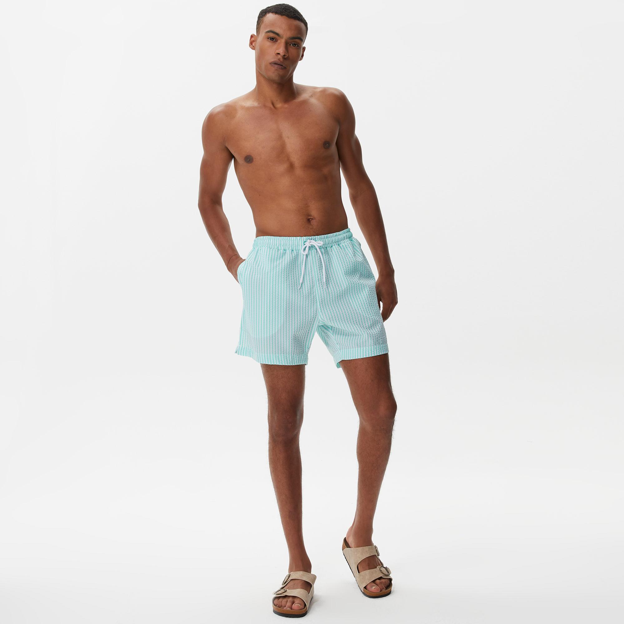 Nautica Erkek Yeşil Çizgili Deniz Şortu