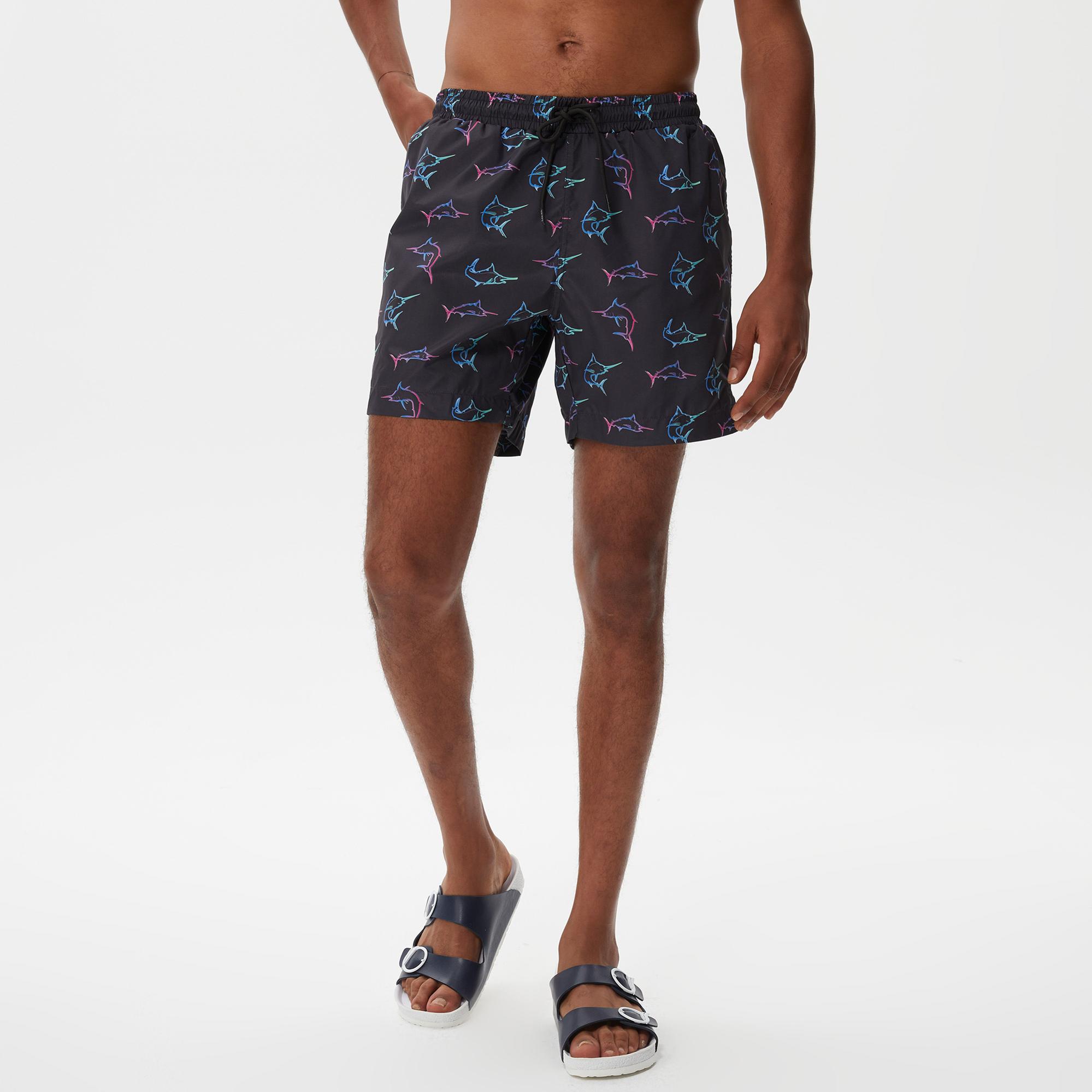 Nautica Erkek Siyah Baskılı Deniz Şortu