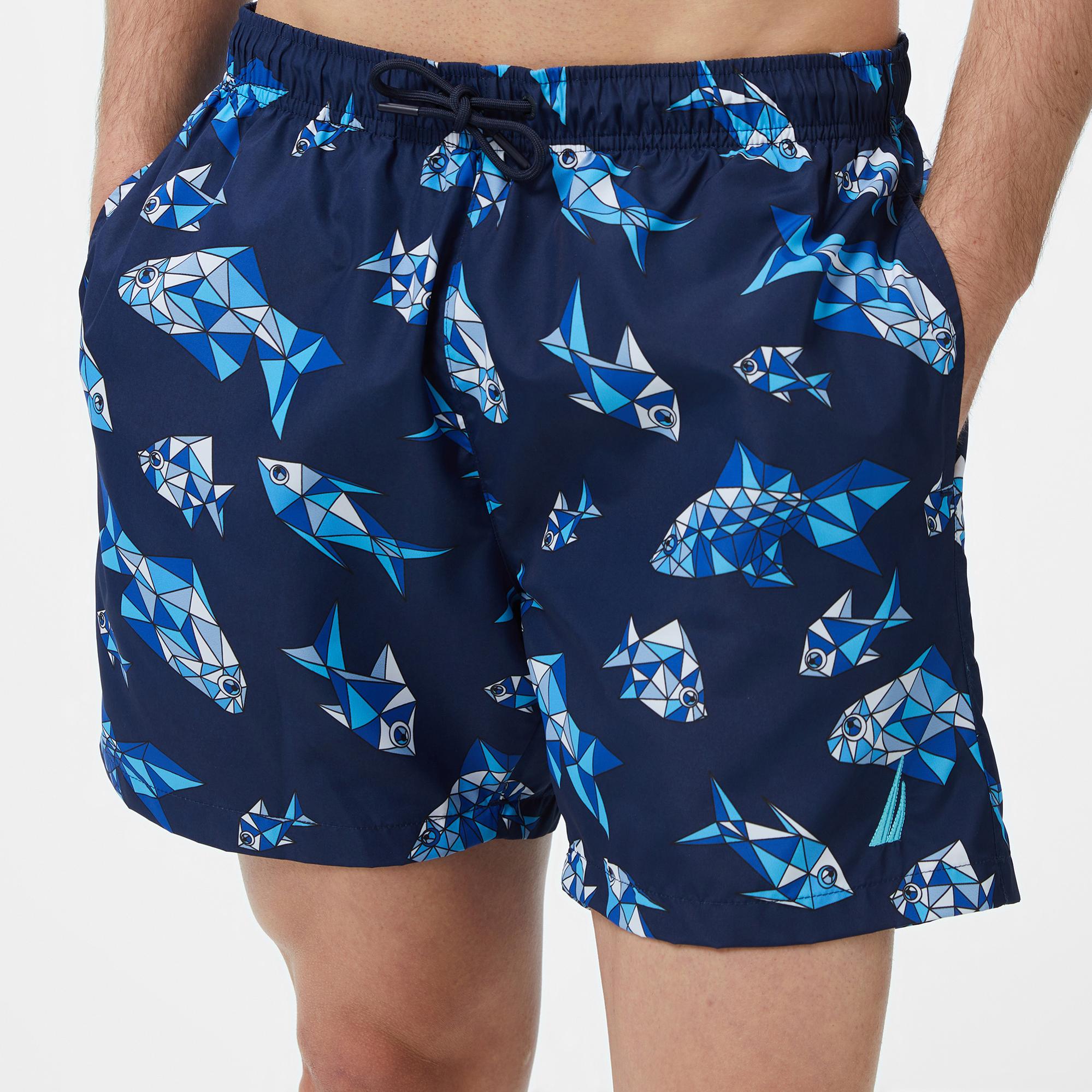 Nautica Erkek Lacivert Regular Fit Desenli Deniz Şortu