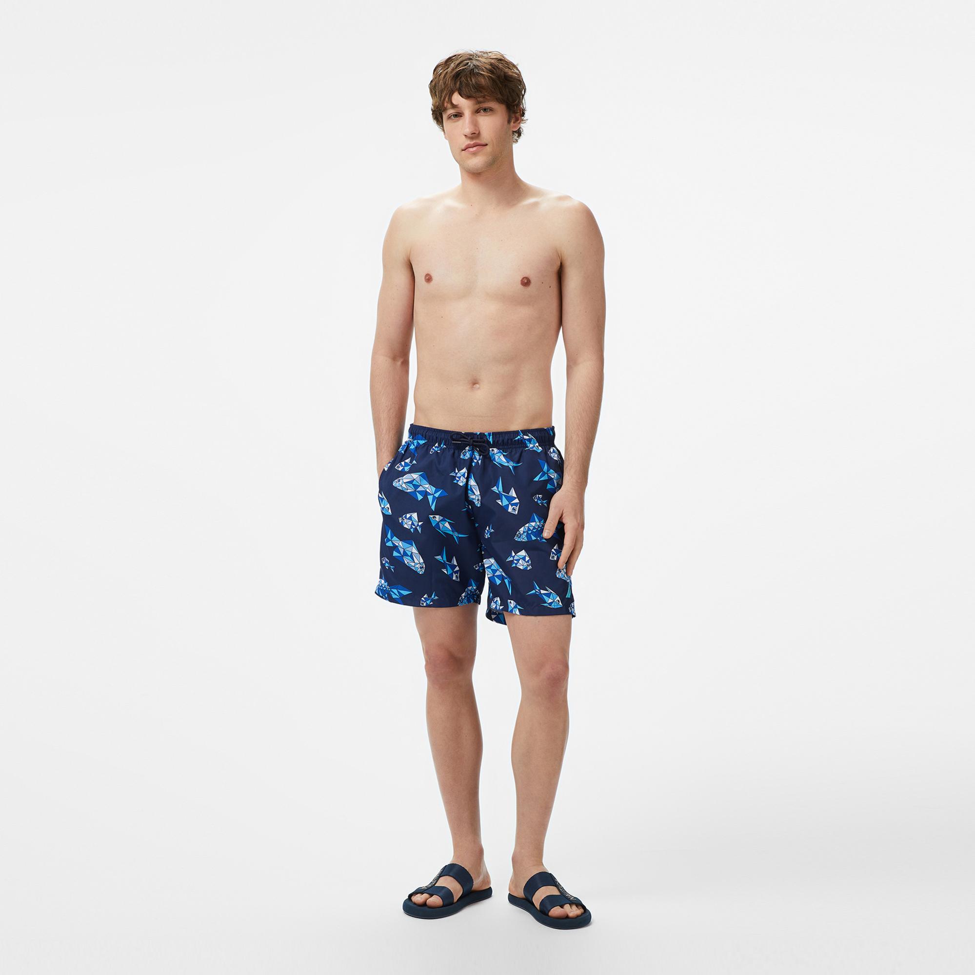 Nautica Erkek Lacivert Regular Fit Desenli Deniz Şortu