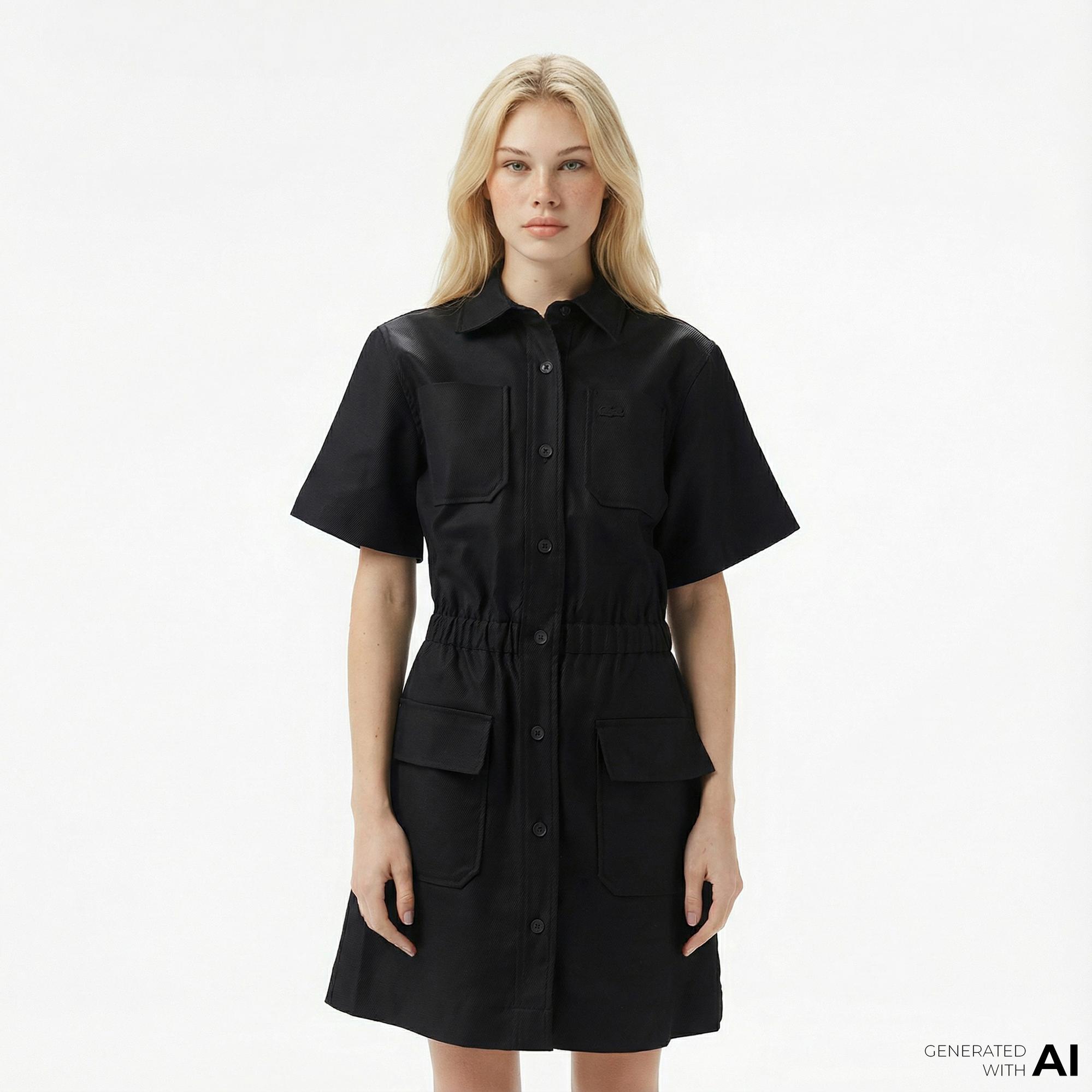 Lacoste Kadın Classic Fit Kısa Kollu Siyah Elbise