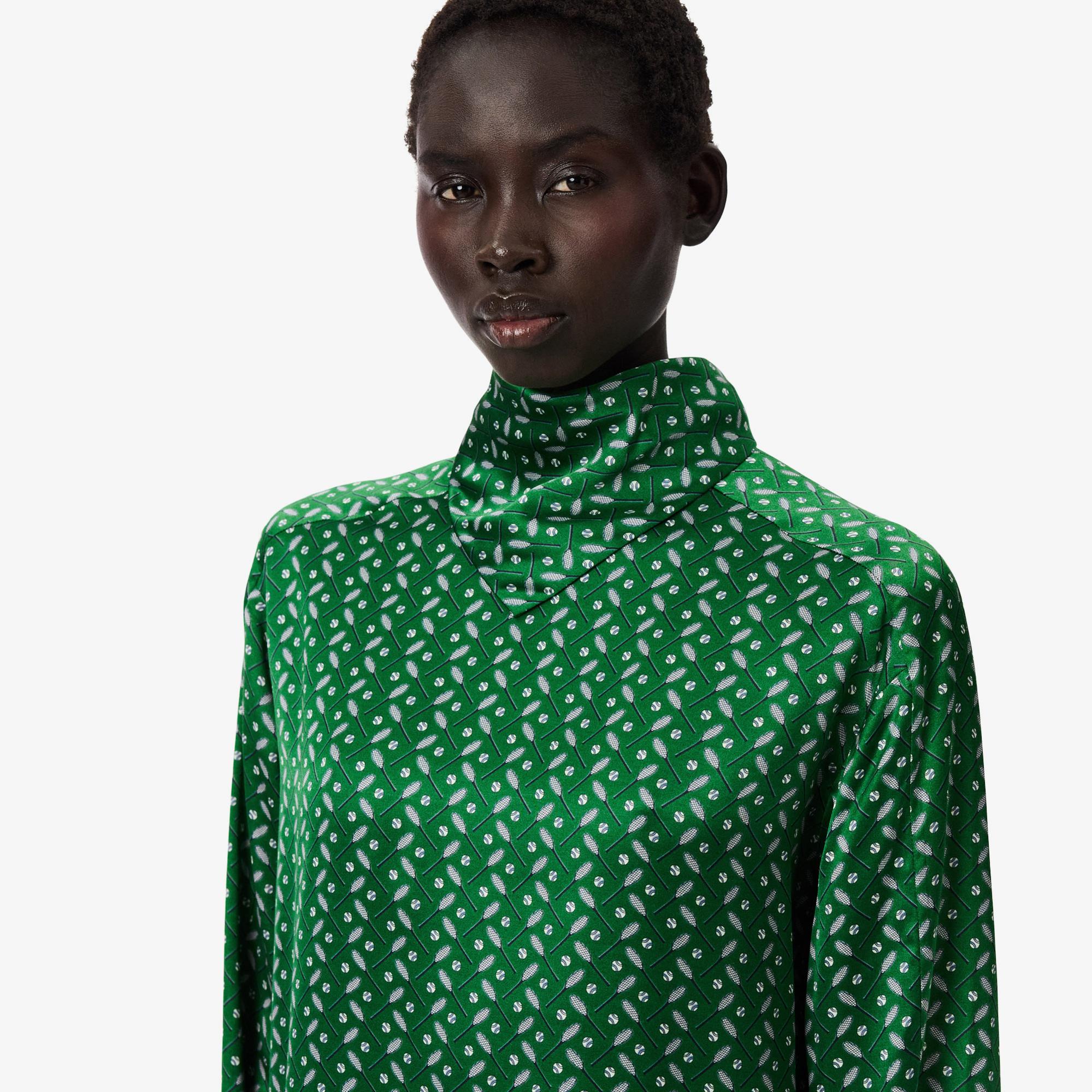 Lacoste Runway Kadın Dik Yaka Desenli Yeşil Elbise