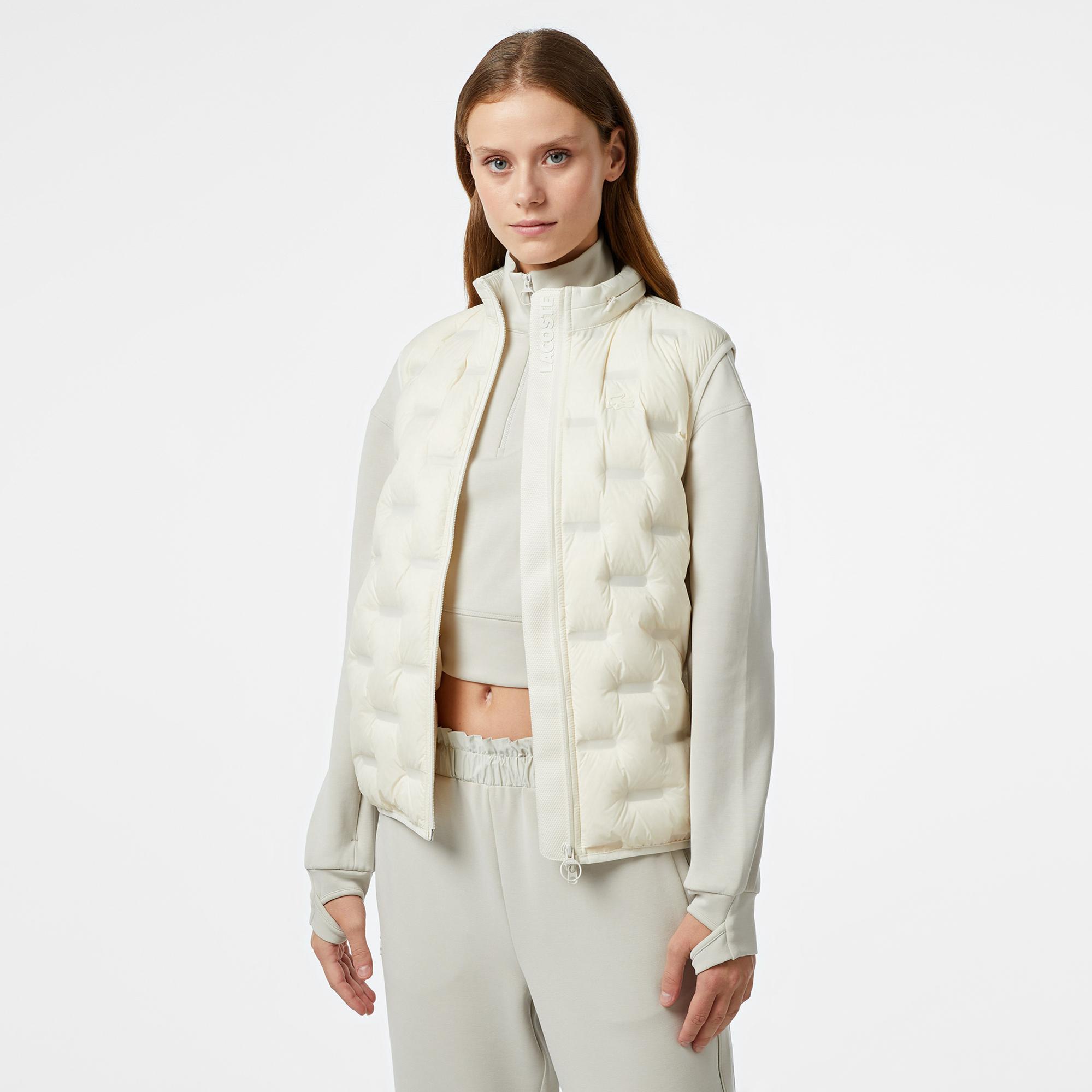 Lacoste Kadın Kapitone Regular Fit Kapüşonlu Beyaz Yelek