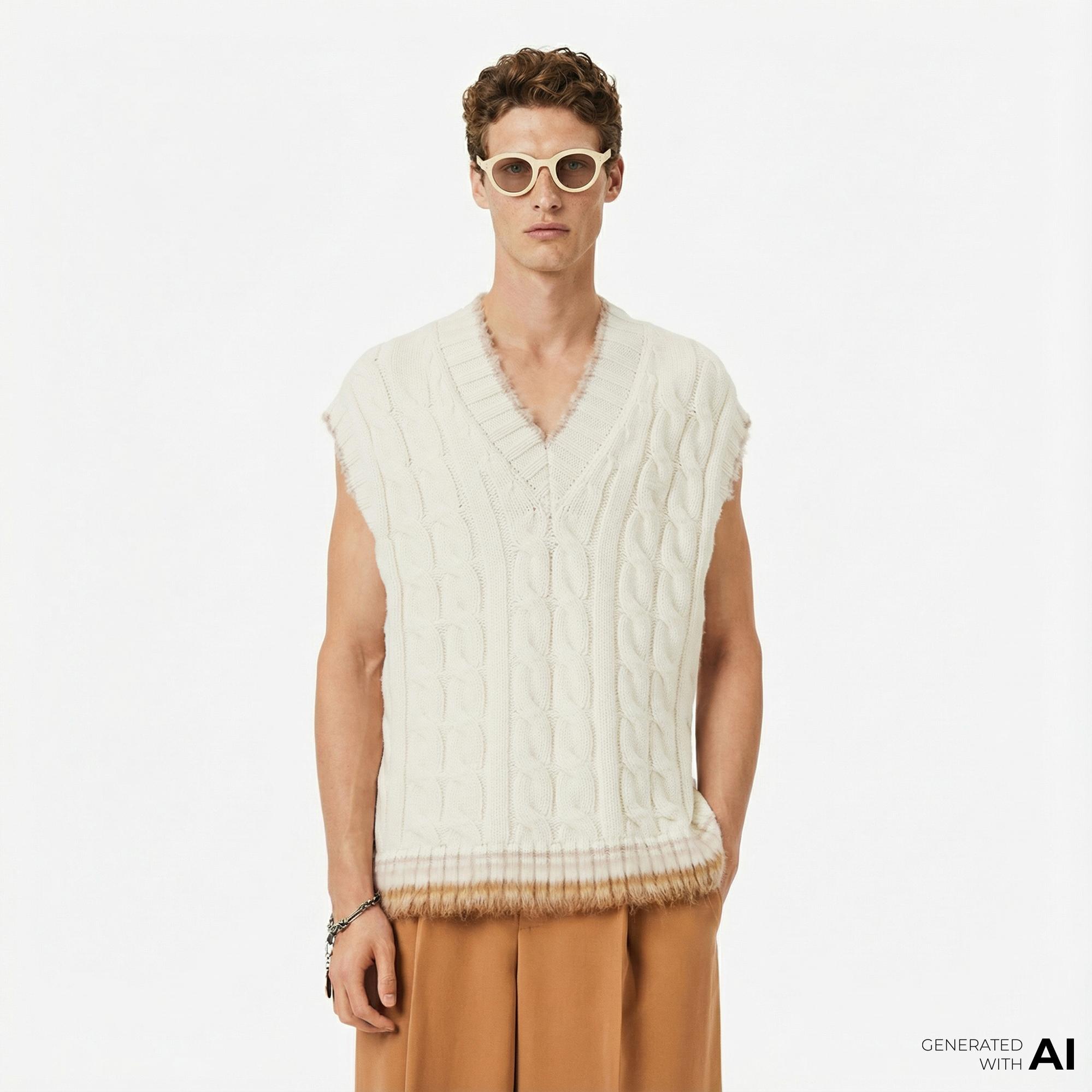 Lacoste Runway Erkek Regular Fit V Yaka Yün Beyaz Süveter