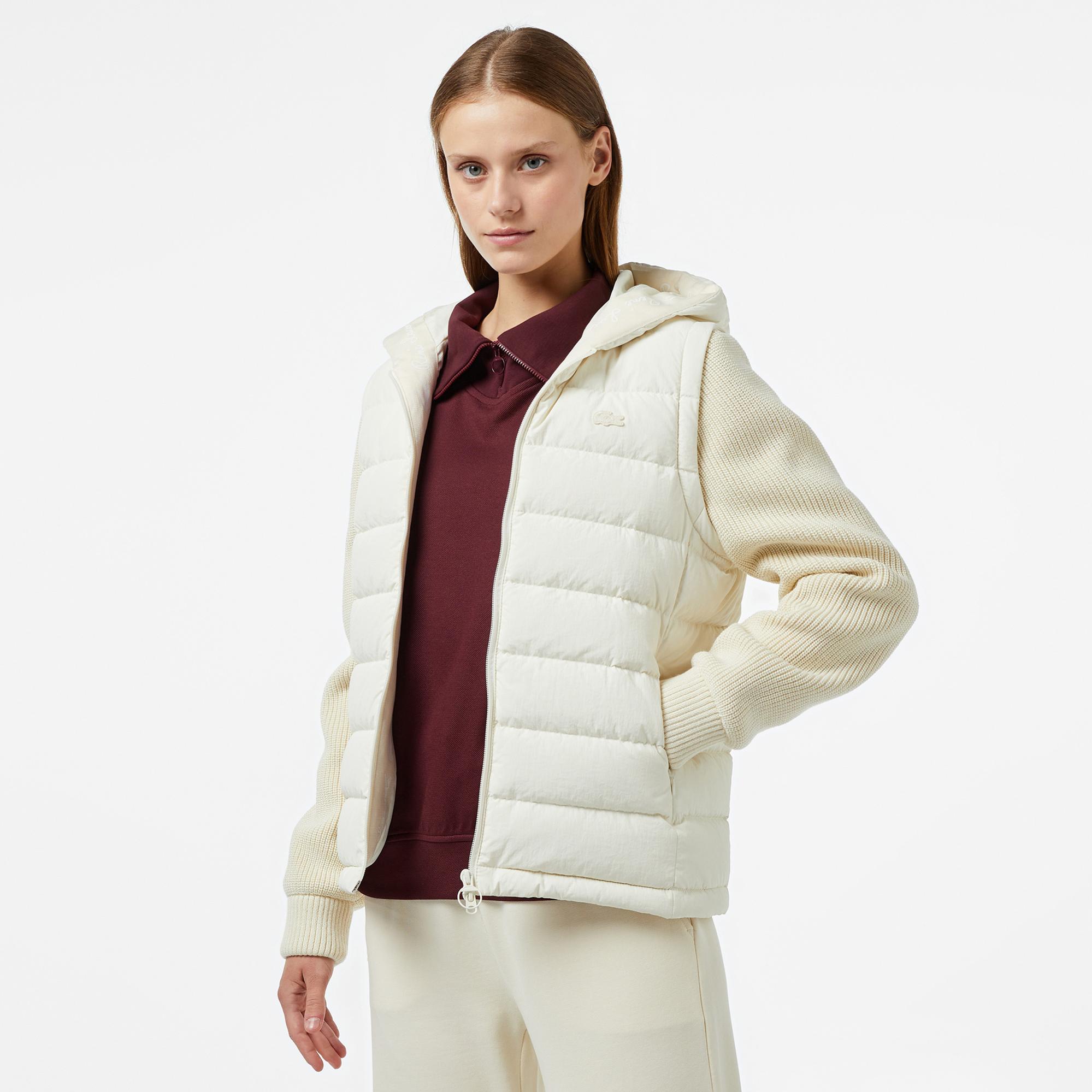 Lacoste Kadın Regular Fit Uzun Kollu Kapüşonlu Beyaz Yelek