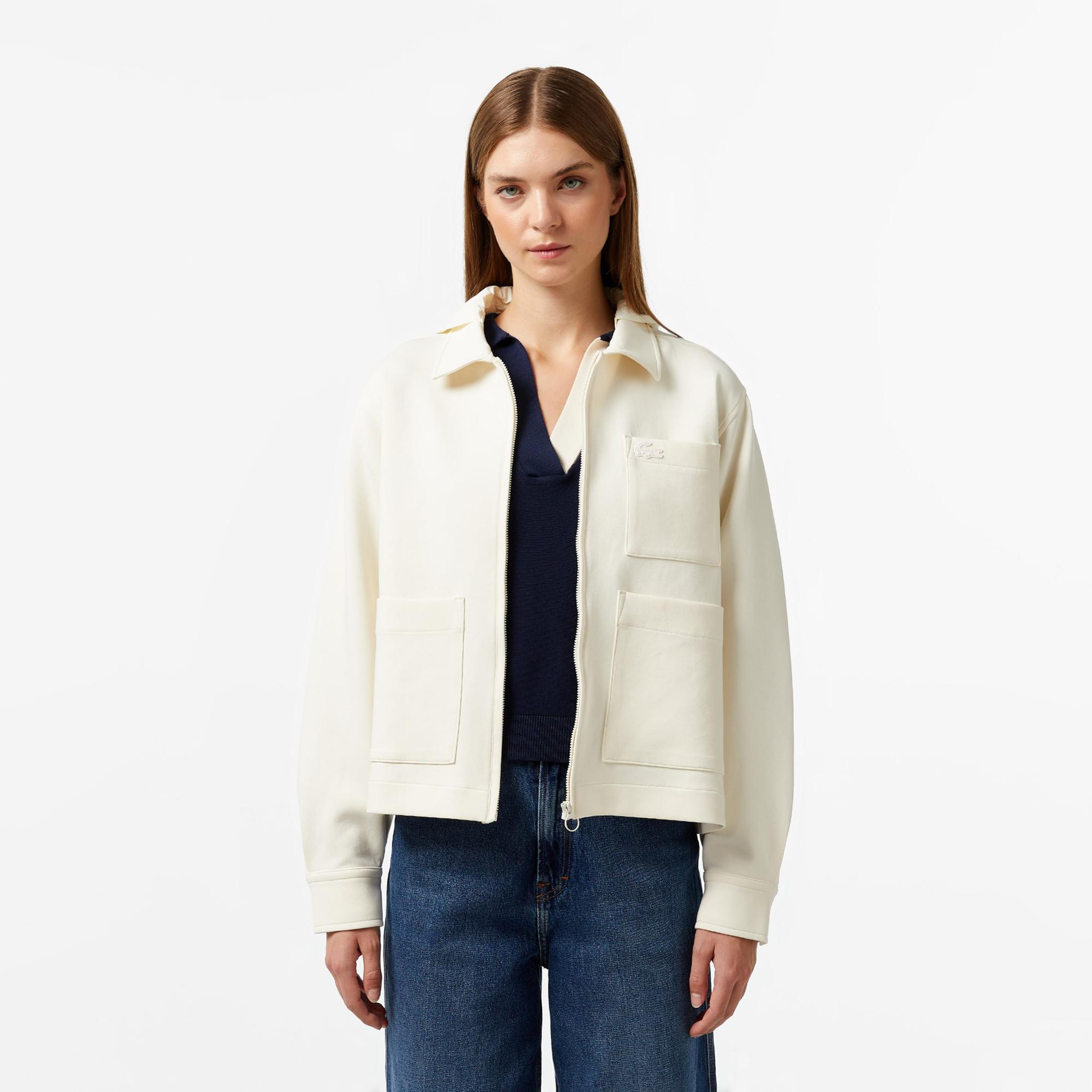 Lacoste Kadın Relaxed Fit Kapüşonlu Beyaz Ceket