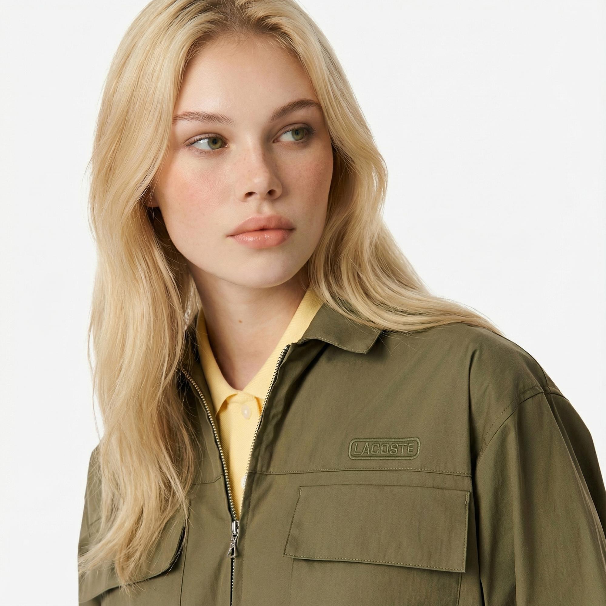 Lacoste Kadın Oversize Fit Uzun Kollu Fermuarlı Haki Elbise