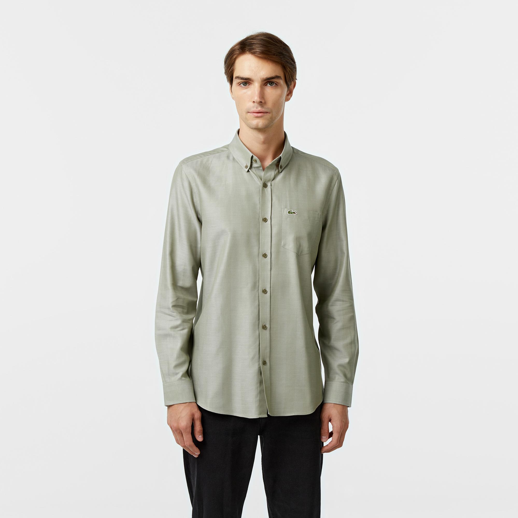 Lacoste Erkek Slim Fit Düğmeli Yaka Gri Gömlek