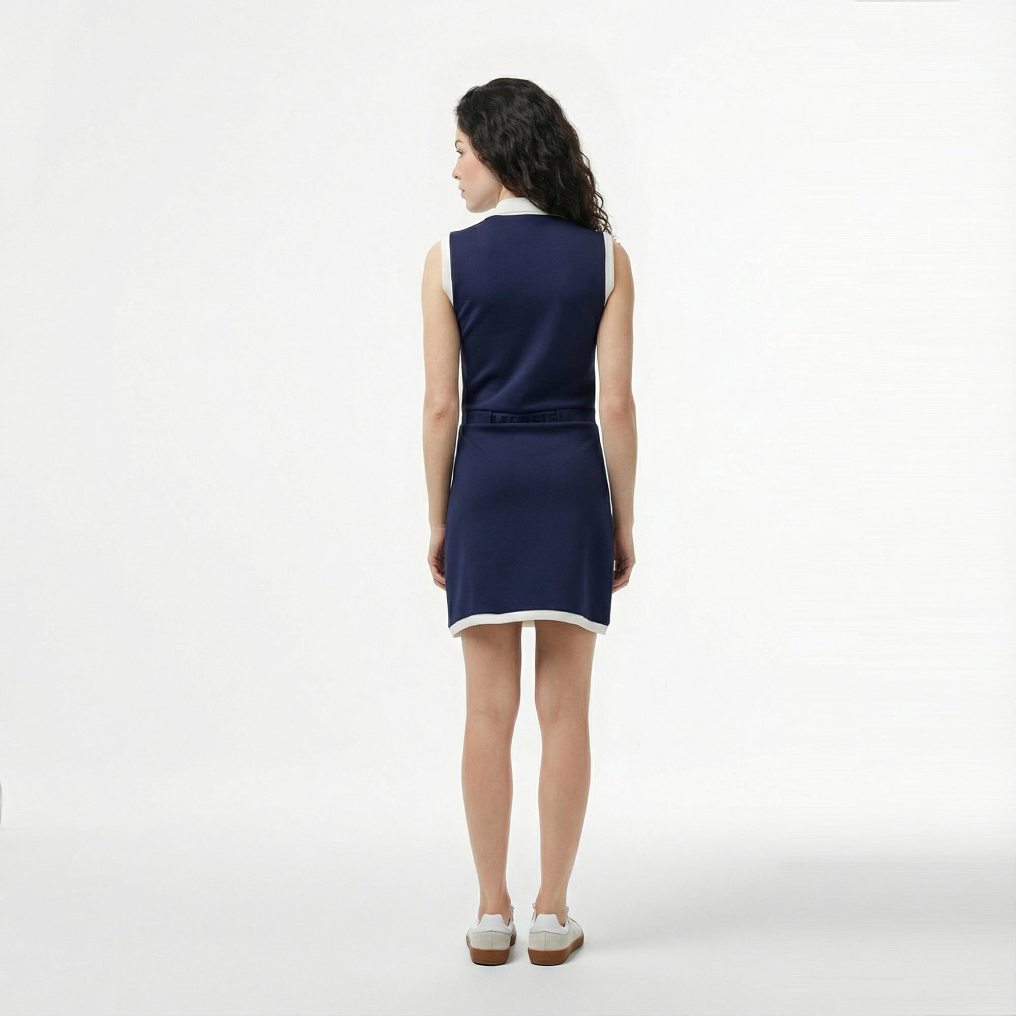 Lacoste Kadın Regular Fit Kolsuz Yarım Fermuarlı Renk Bloklu Lacivert Elbise