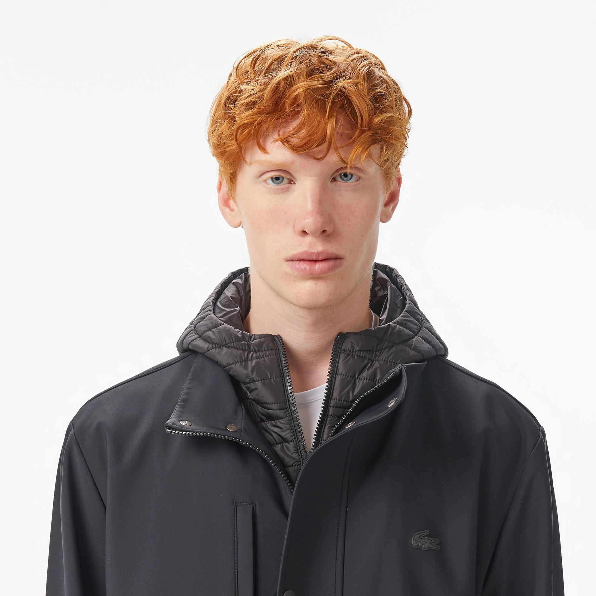 Lacoste Erkek Kapüşonlu Siyah Trençkot