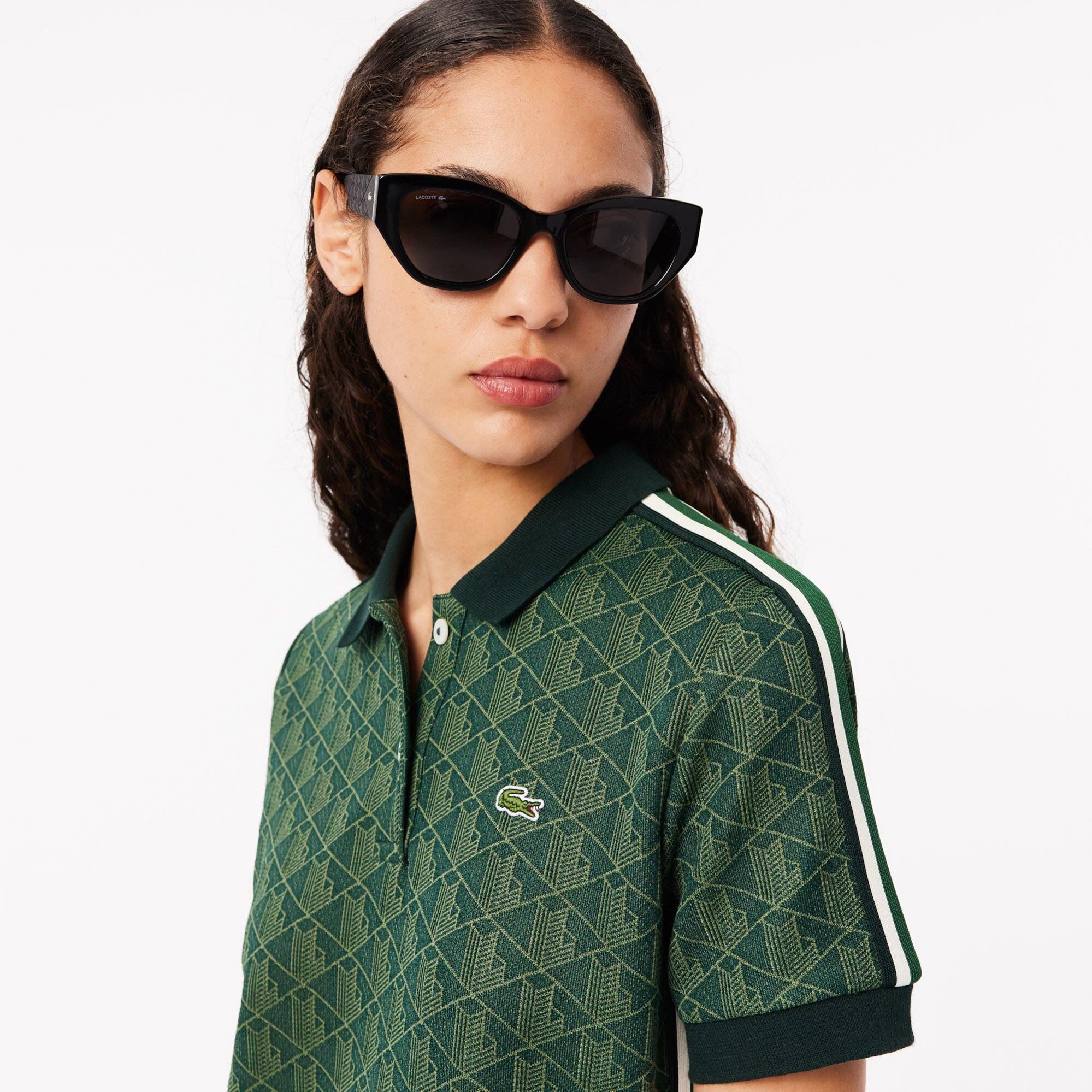 Lacoste Kadın Slim Fit Kısa Kollu Polo Yaka Monogram Koyu Yeşil Elbise