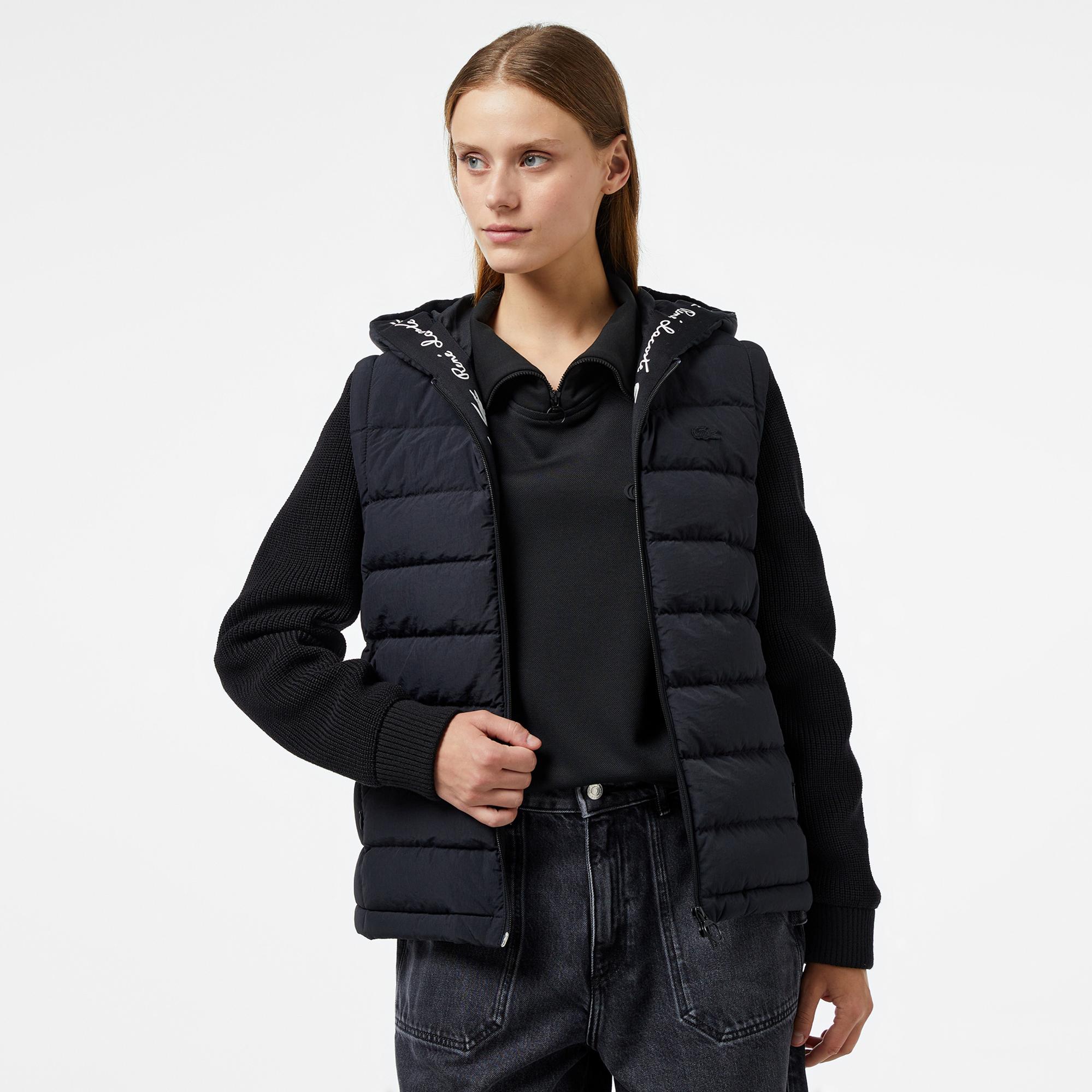 Lacoste Kadın Regular Fit Uzun Kollu Kapüşonlu Siyah Yelek