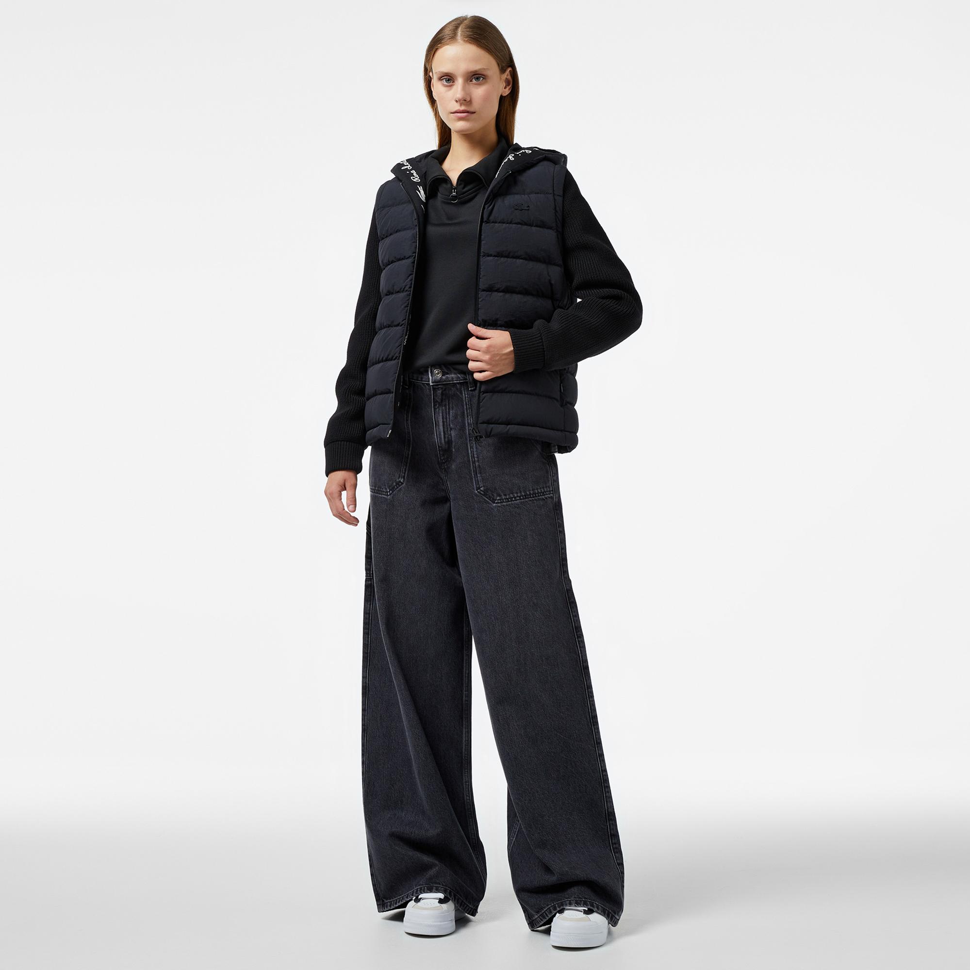 Lacoste Kadın Regular Fit Uzun Kollu Kapüşonlu Siyah Yelek