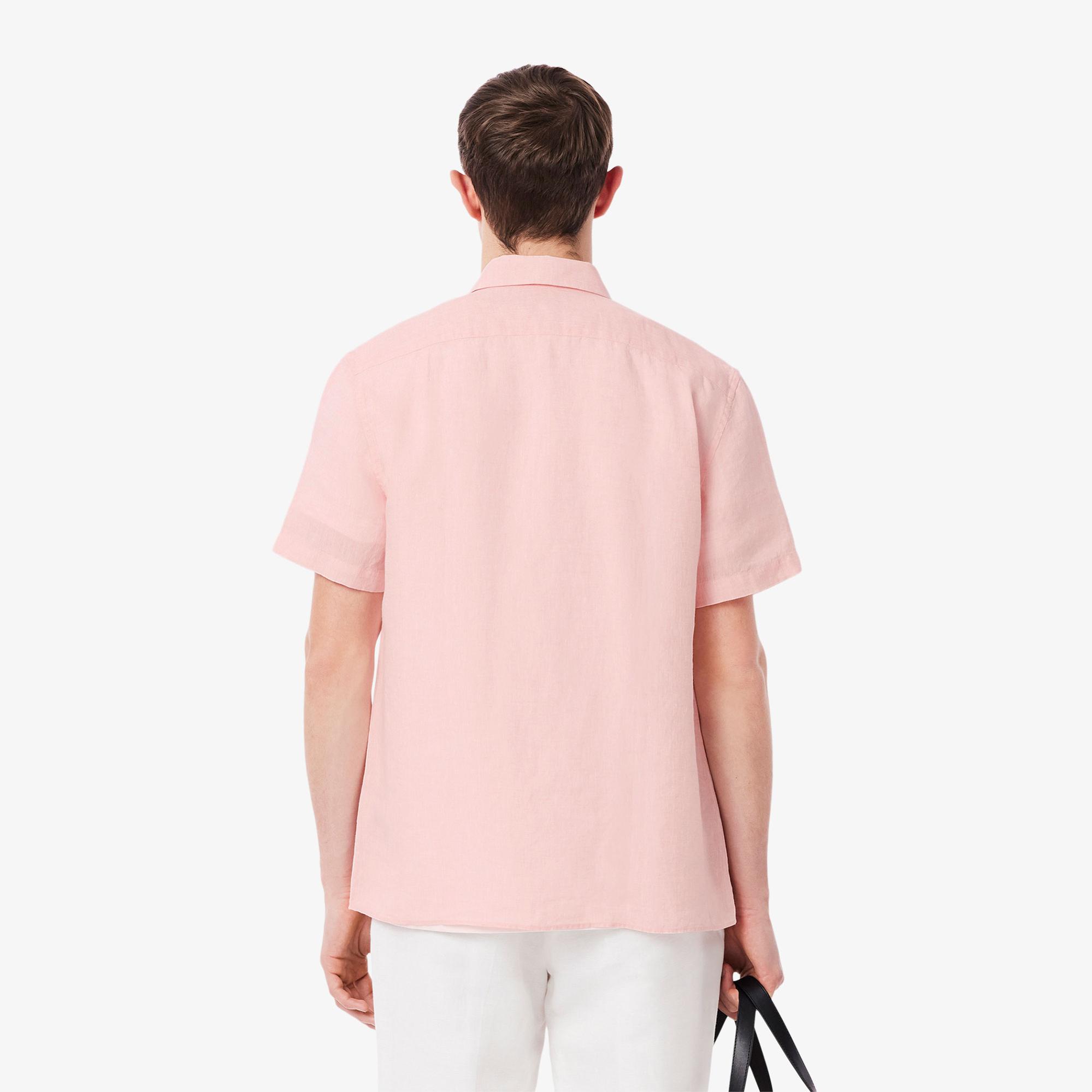 Lacoste Erkek Regular Fit Kısa Kollu Düğmeli Yaka Keten Açık Pembe Gömlek