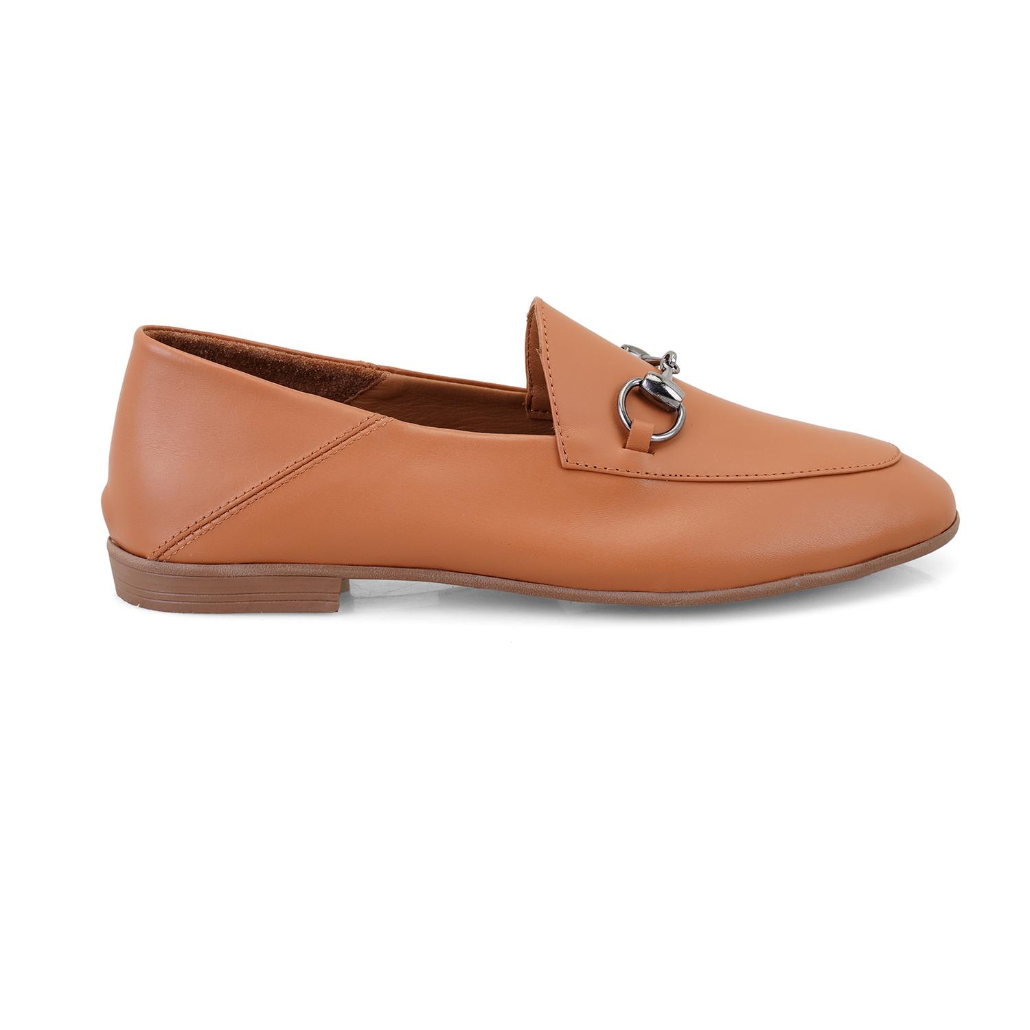 Kadın Taba Toka Aksesuarlı Deri Babet