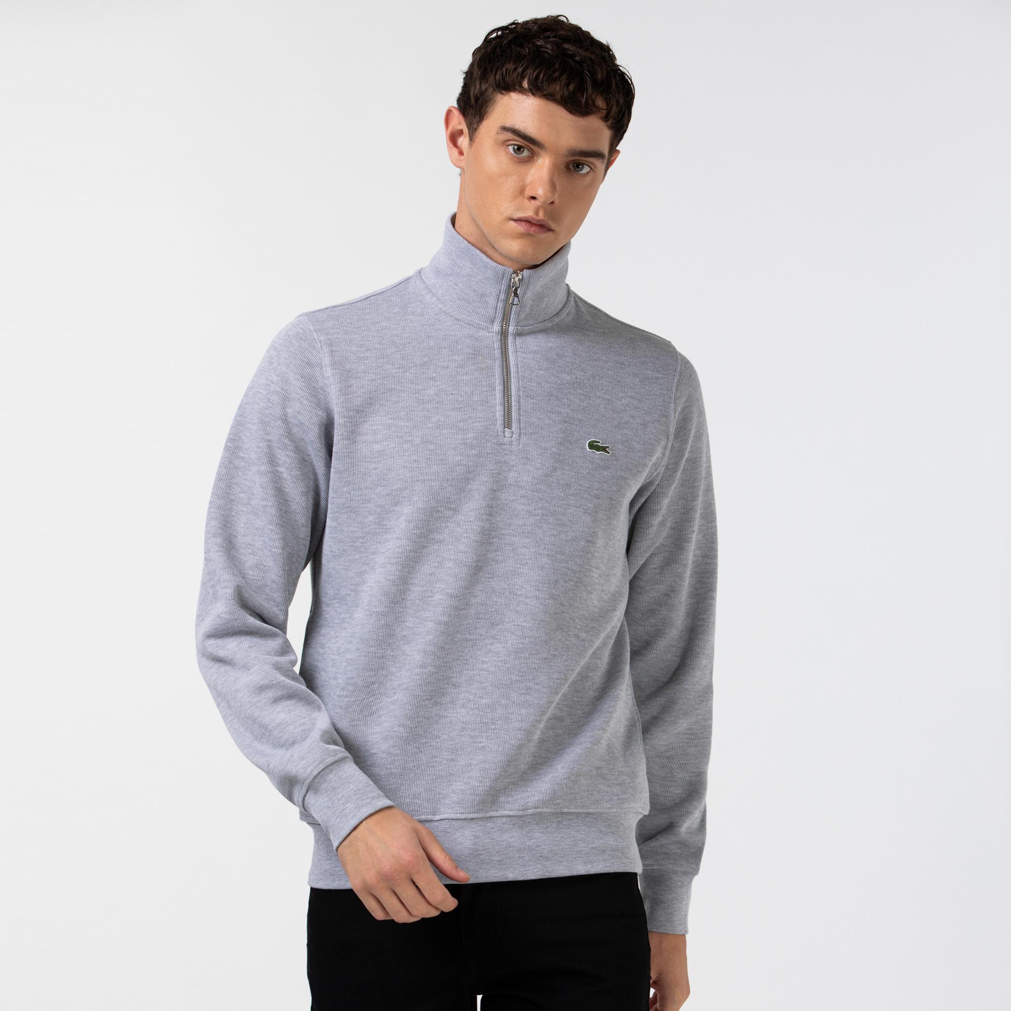 Erkek Classic Fit Yarım Fermuarlı Gri Sweatshirt