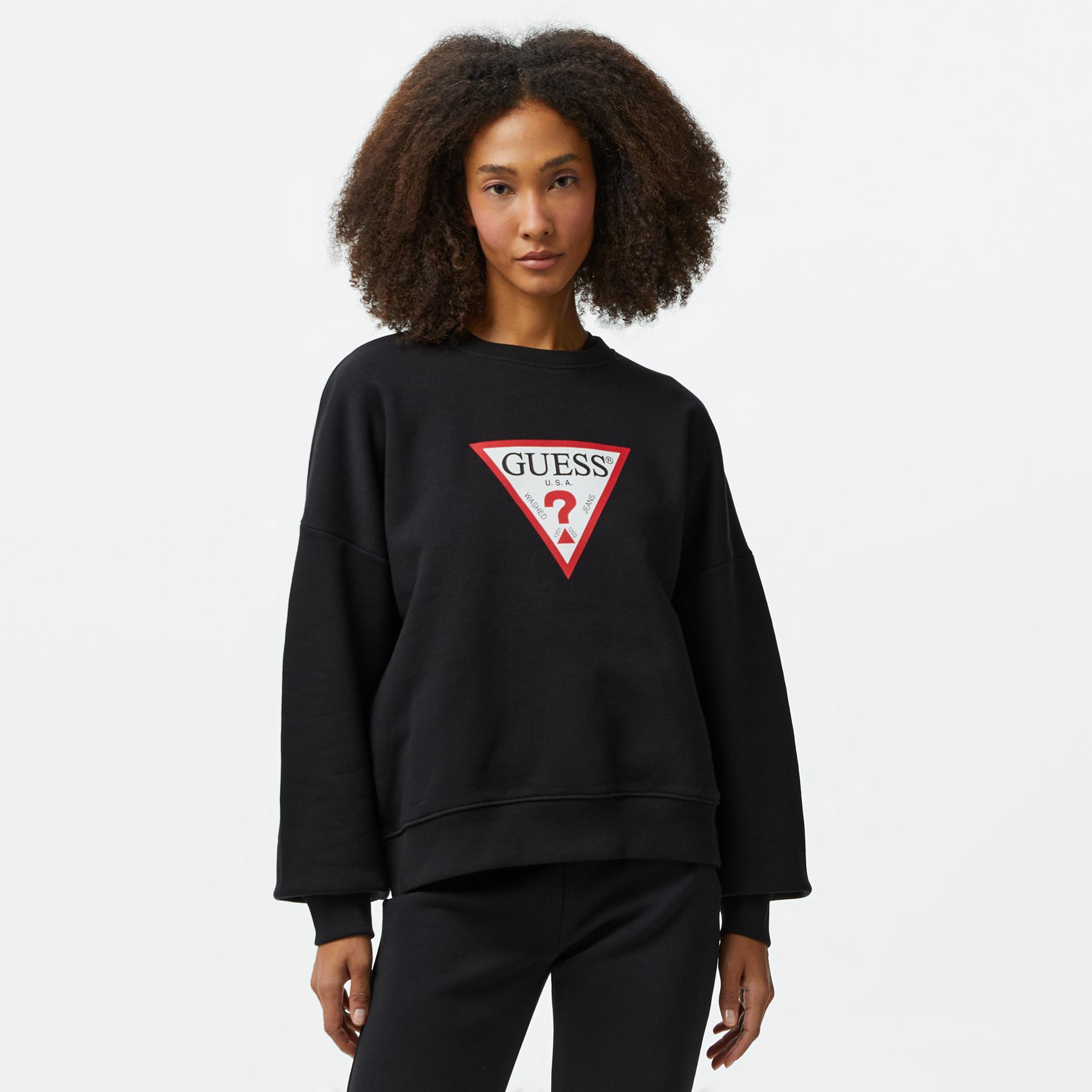 Guess Iconic Tria Kadın Siyah Sweatshirt