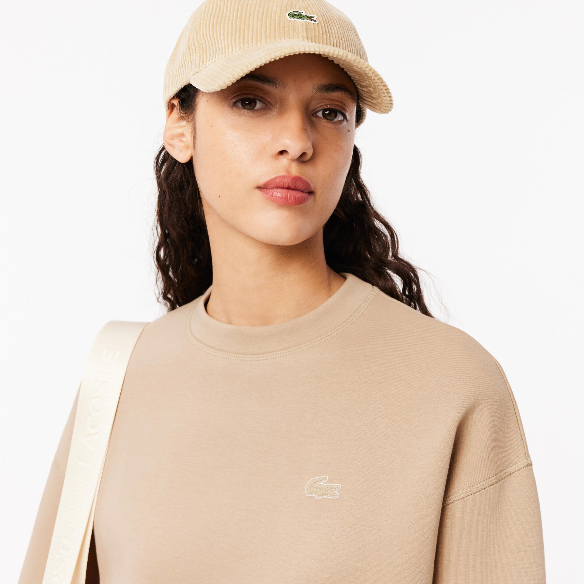 Lacoste Kadın Oversize Fit Bisiklet Yaka Bej Sweatshirt