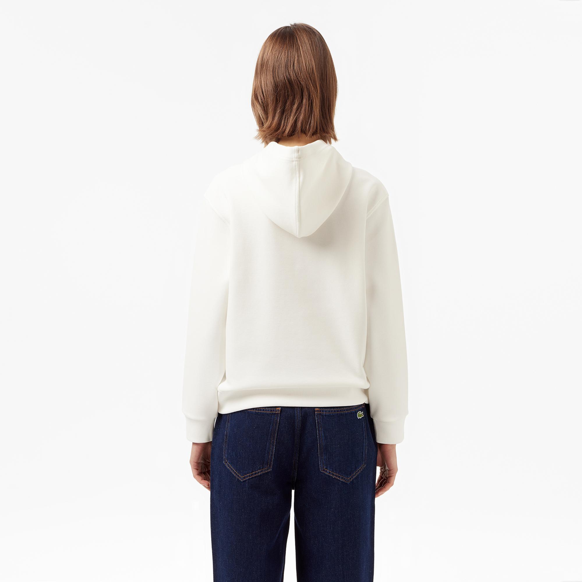 Lacoste Kadın Relaxed Fit Kapüşonlu Beyaz Sweatshirt