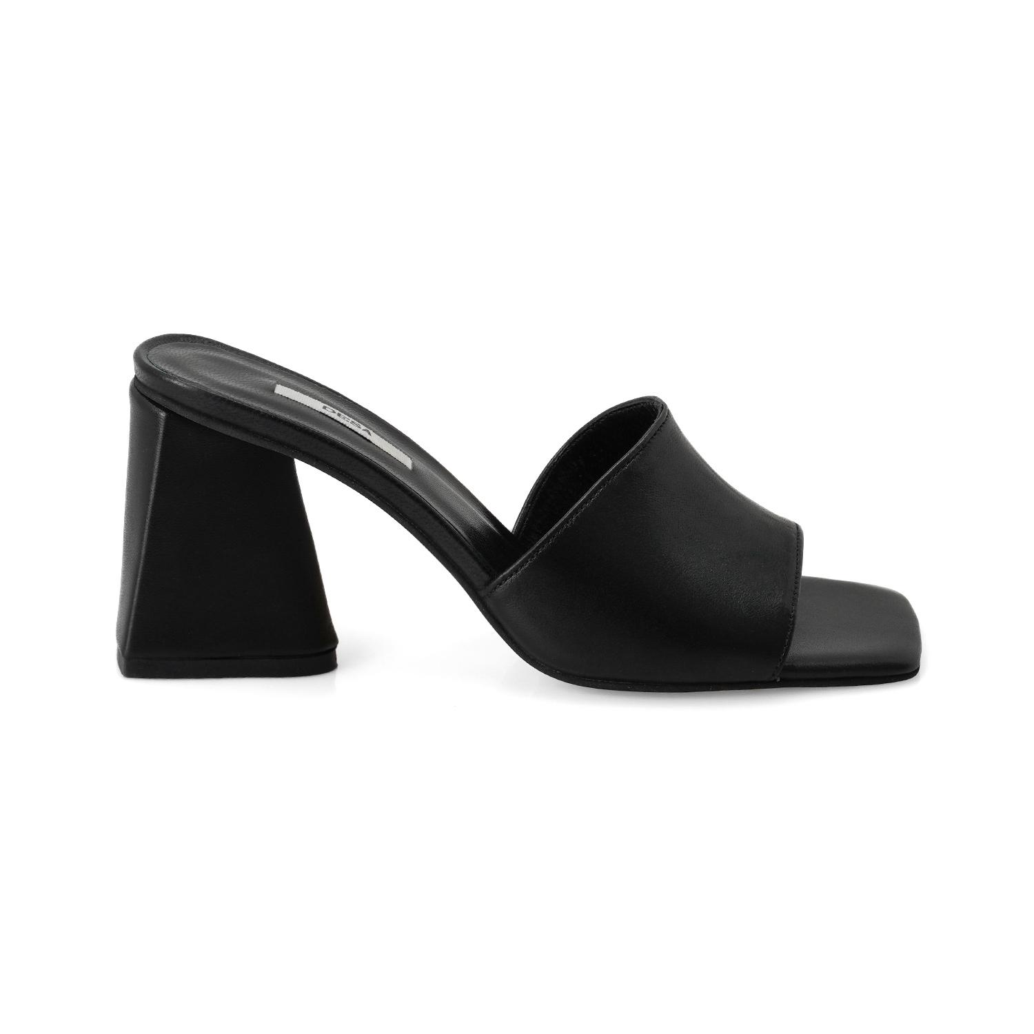 Kadın Siyah Topuklu Napa Deri Terlik