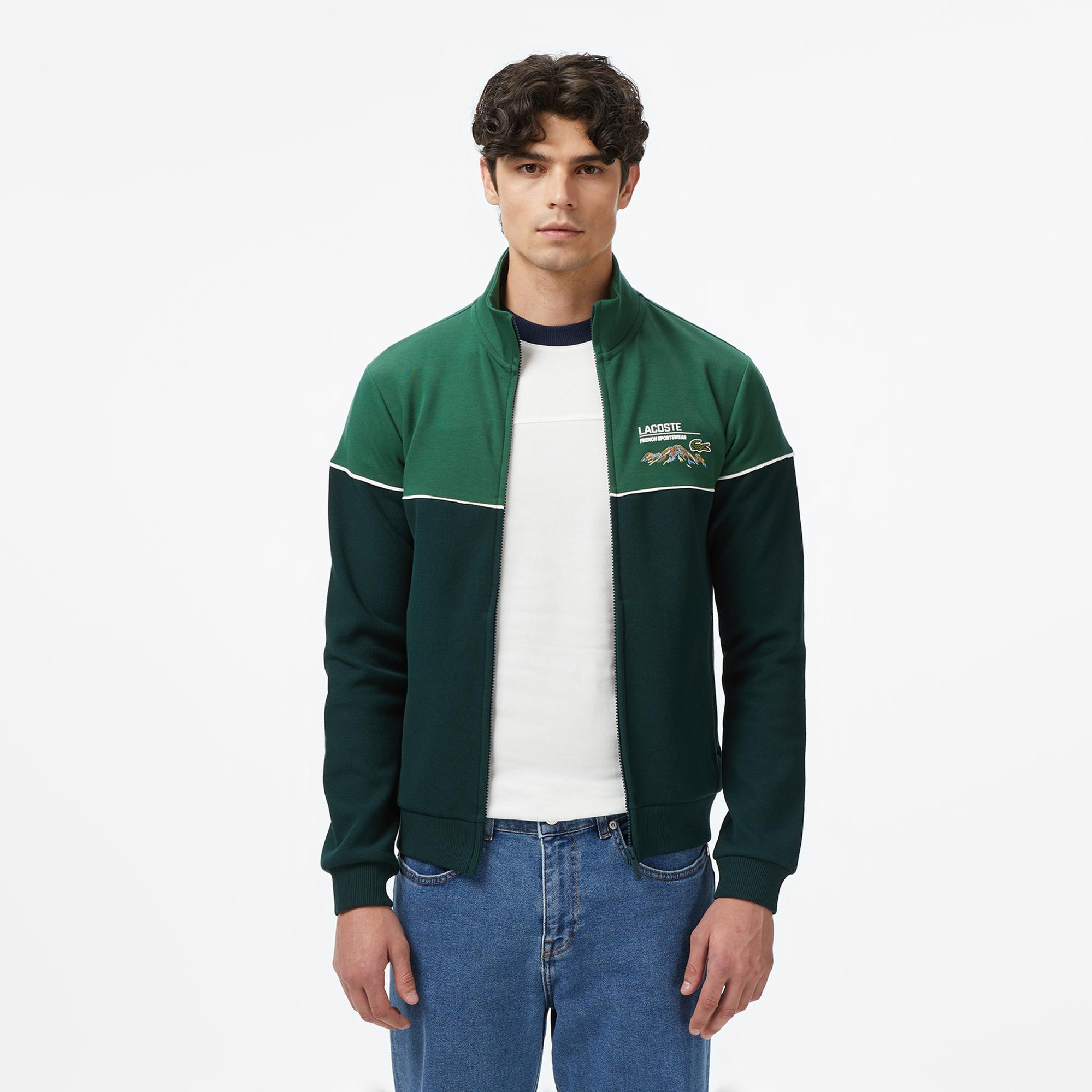 Lacoste Erkek Slim Fit Fermuarlı Renk Bloklu Yeşil Sweatshirt