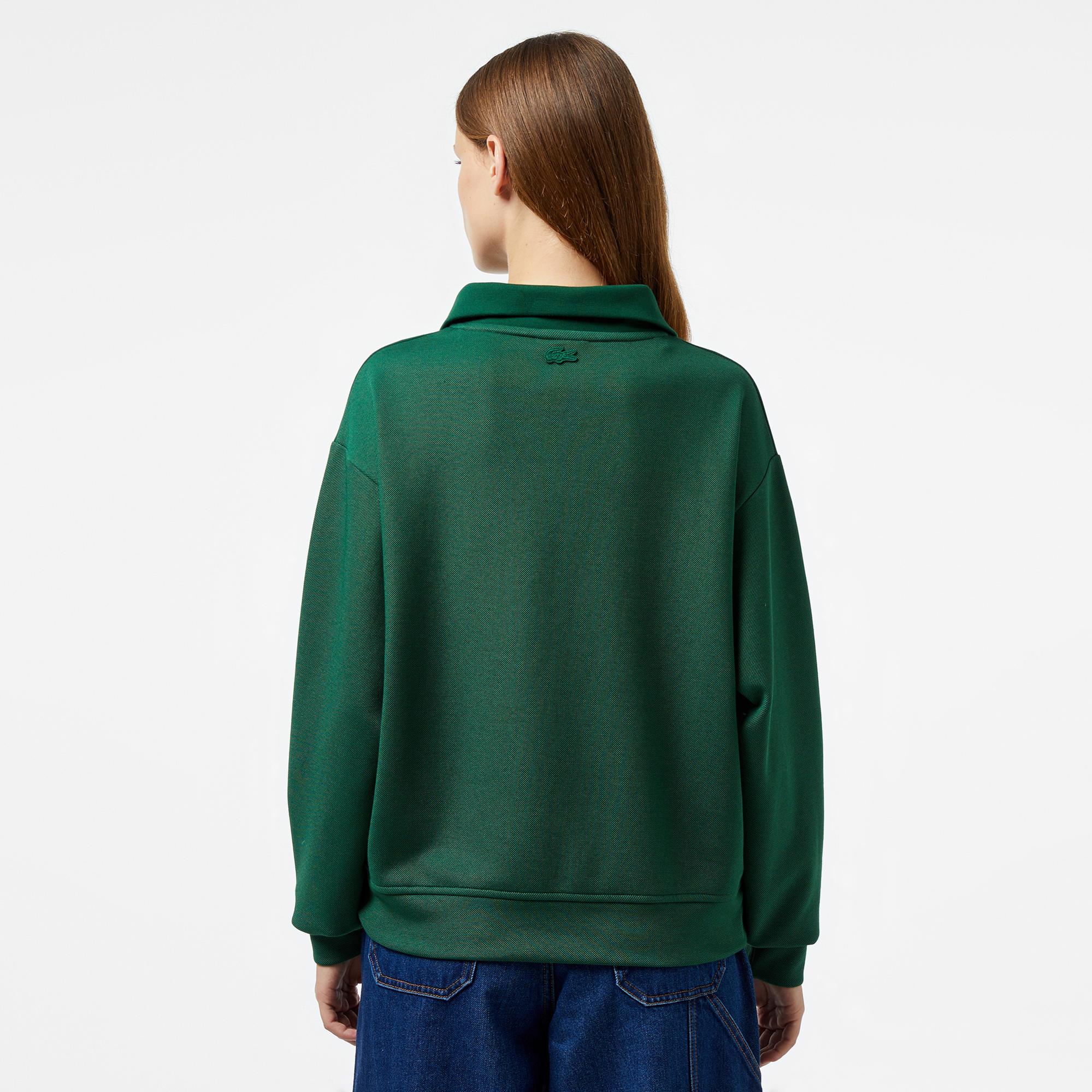 Lacoste Kadın Regular Fit Fermuarlı Dik Yaka Koyu Yeşil Sweatshirt