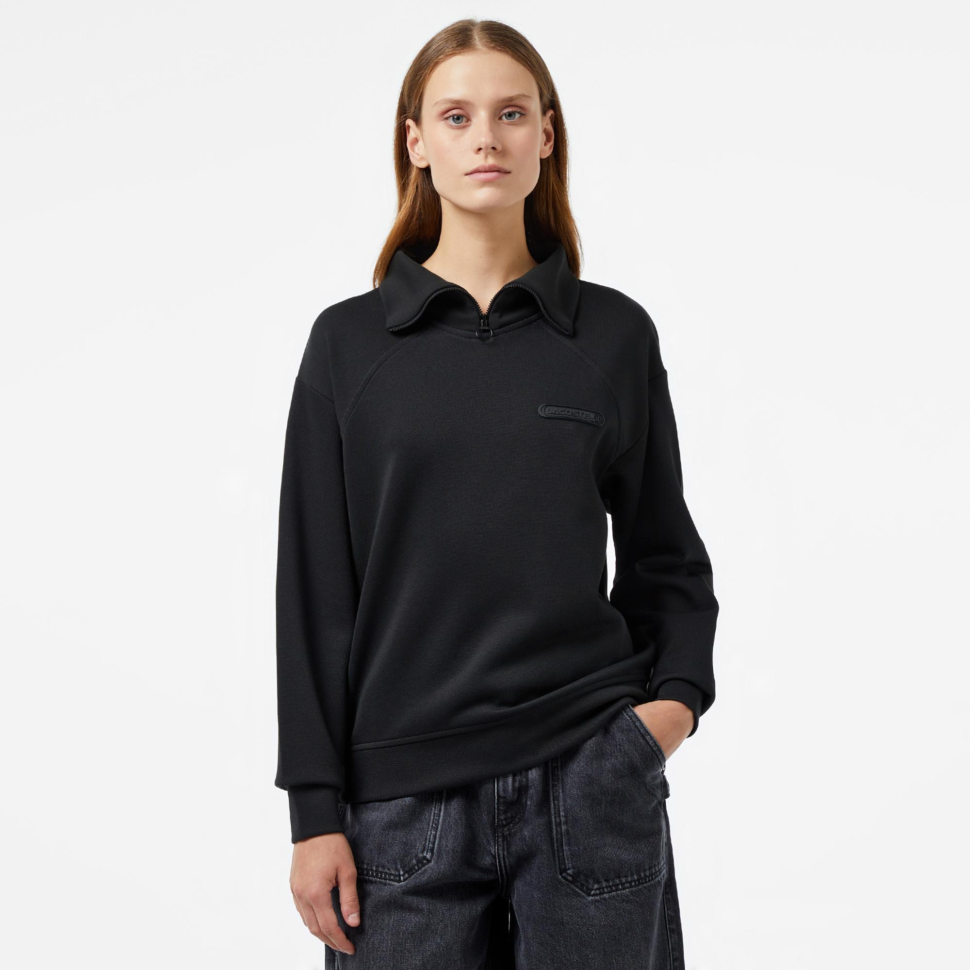 Lacoste Kadın Regular Fit Fermuarlı Dik Yaka Siyah Sweatshirt