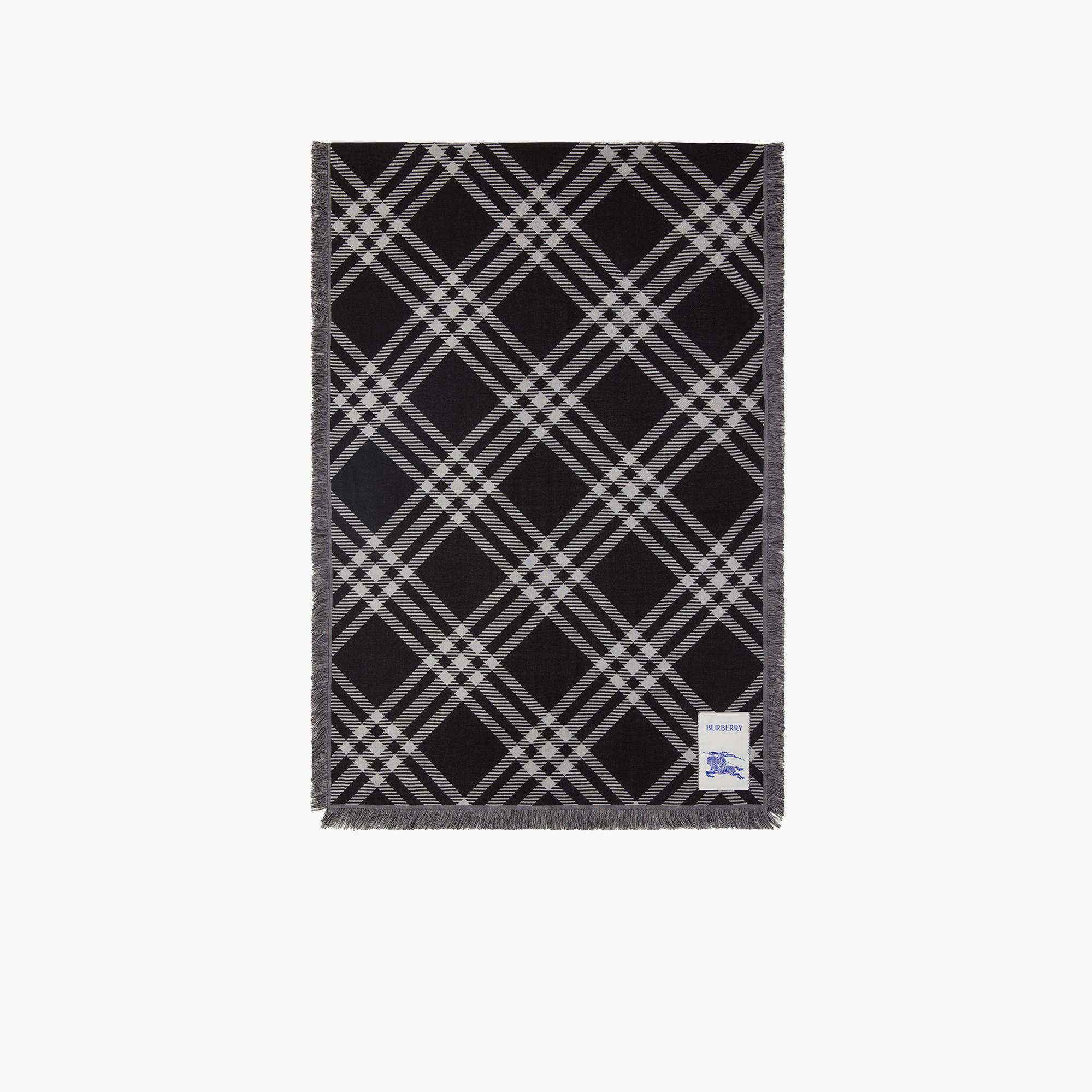 Burberry Wide Check Wool Silk Unisex Siyah Atkı