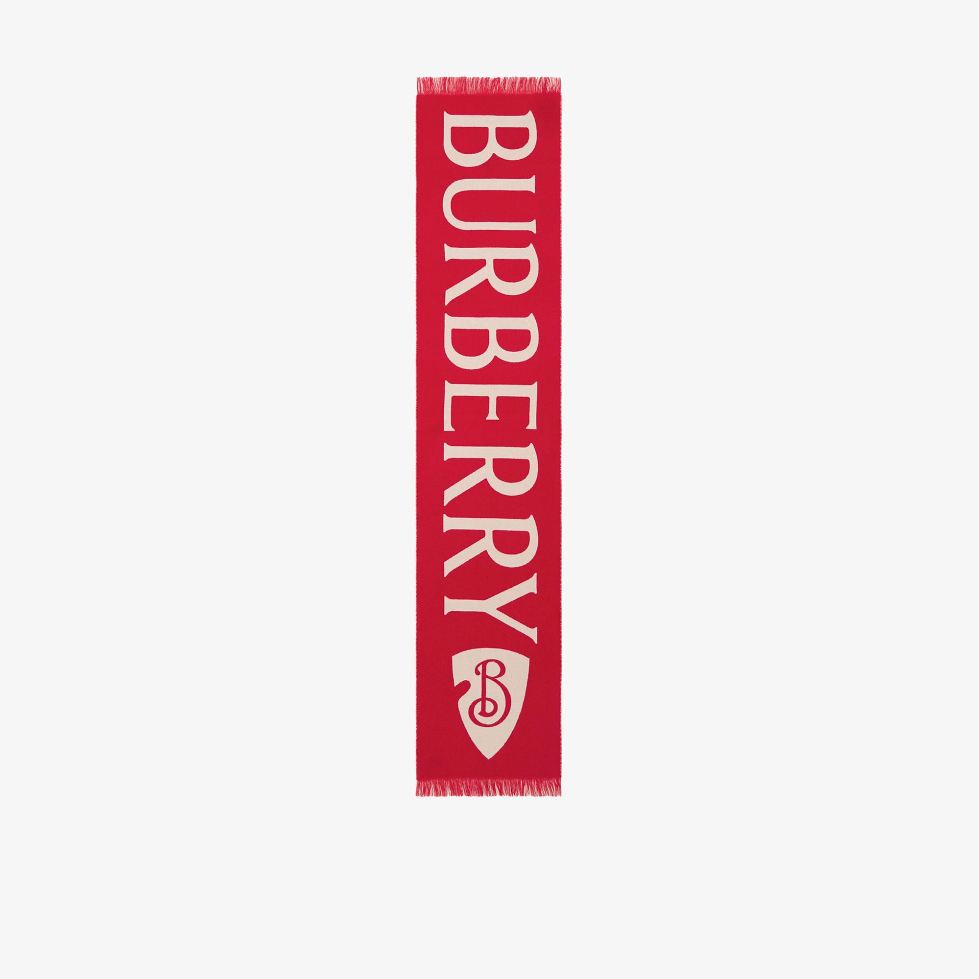 Burberry Text Logo Wool Kadın Kırmızı Atkı