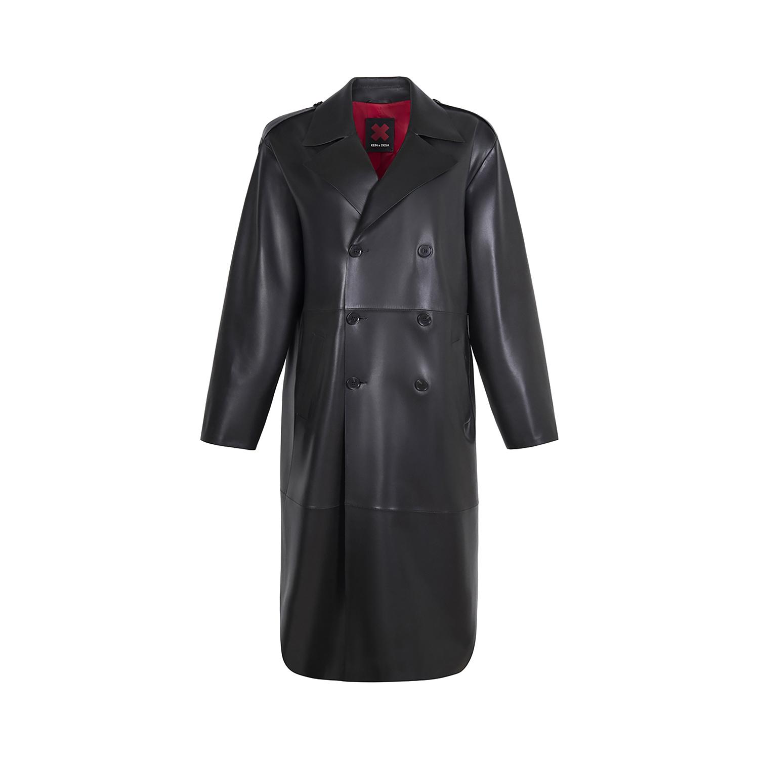 KeinxDesa Siyah Unisex Deri Trençkot