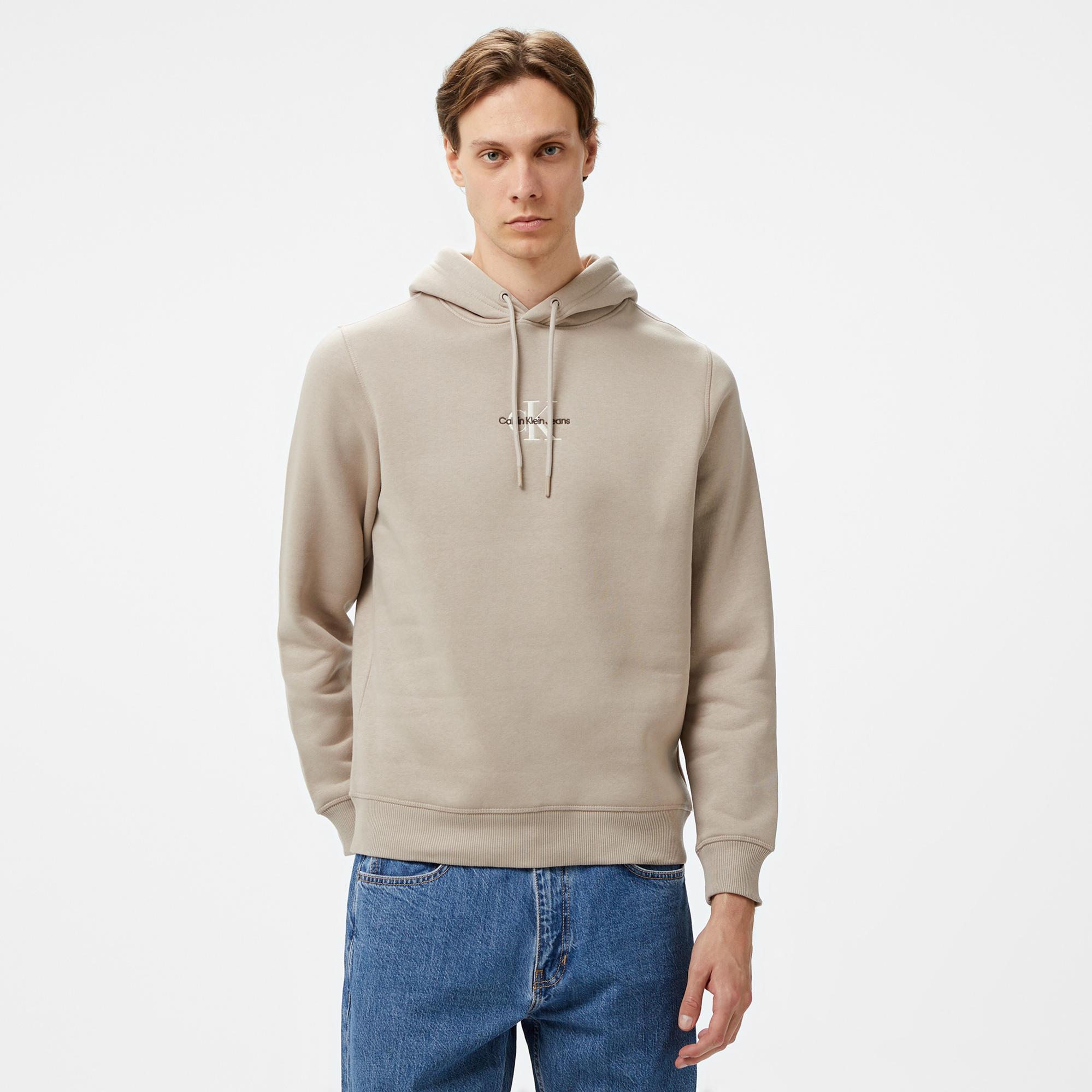 Calvin Klein Jeans Monologo Erkek Bej Hoodie