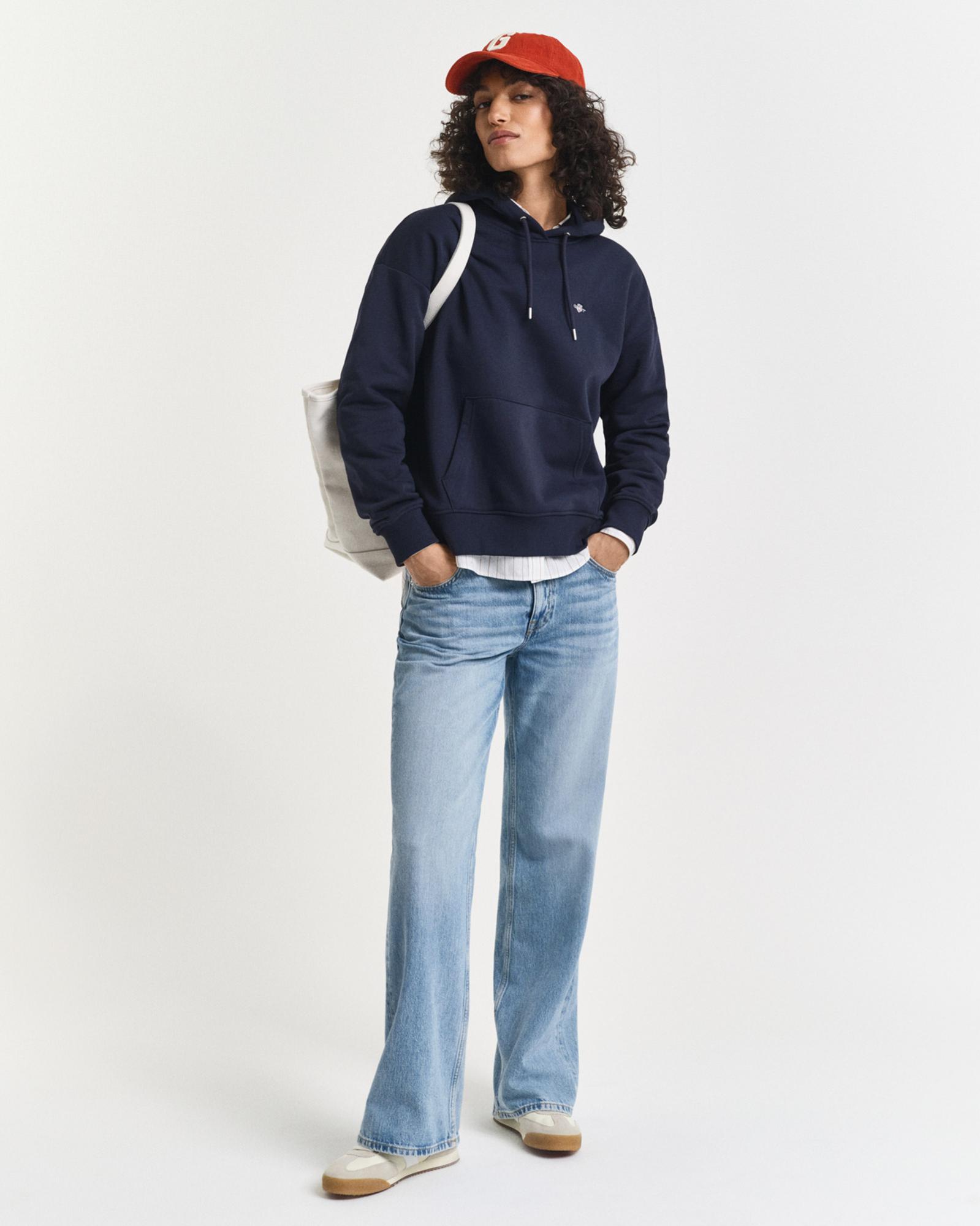 GANT Kadın Lacivert Relaxed Fit Kapüşonlu Sweatshirt