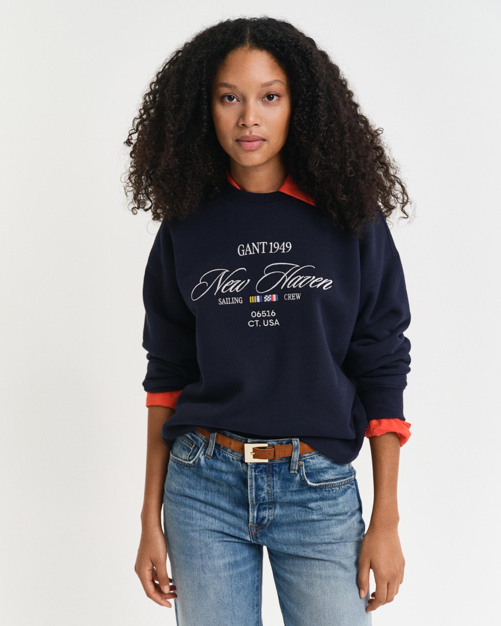 GANT Kadın Lacivert Relaxed Fit Bisiklet Yaka Logolu Sweatshirt