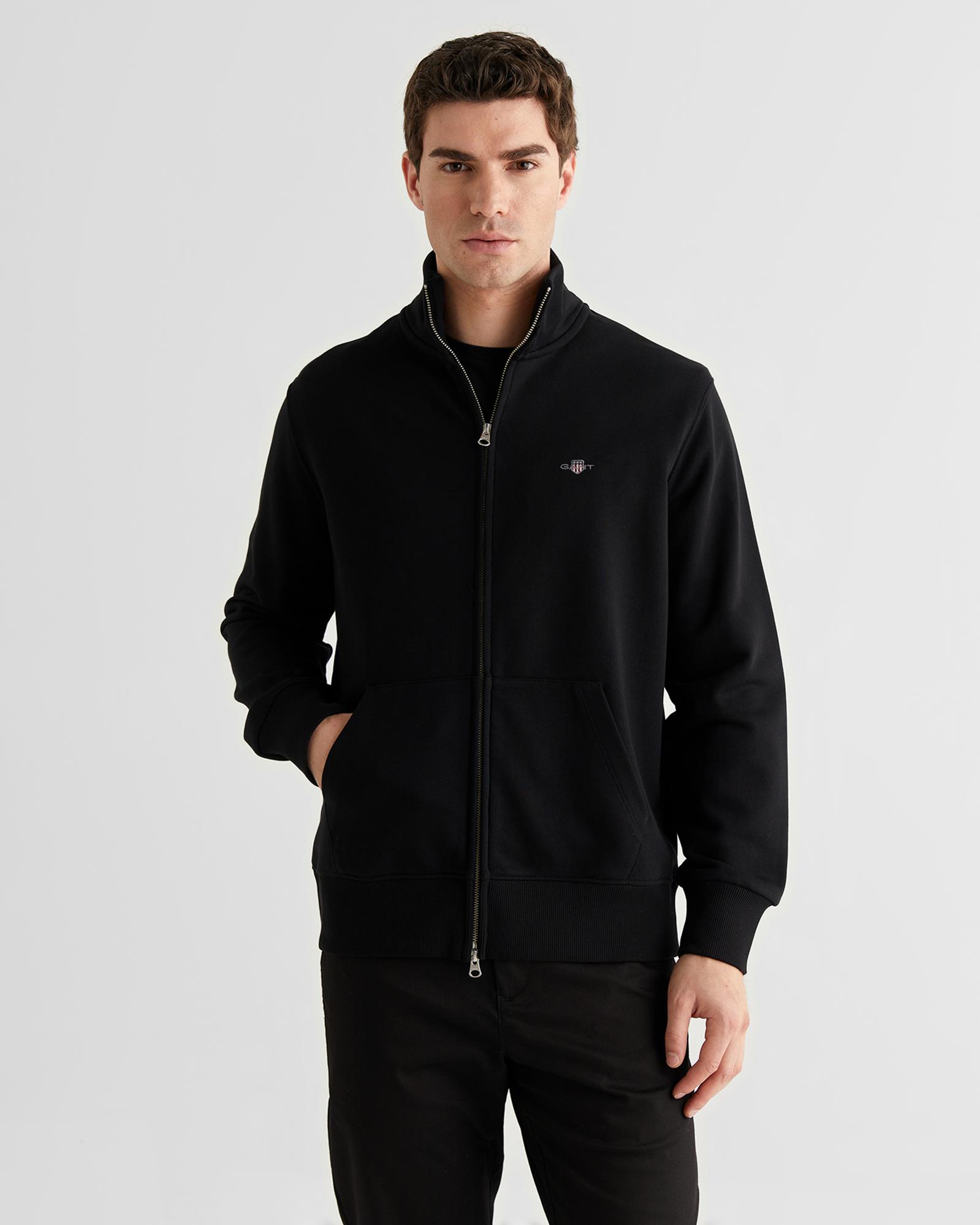 GANT Erkek Siyah Fermuarlı Logolu Hırka