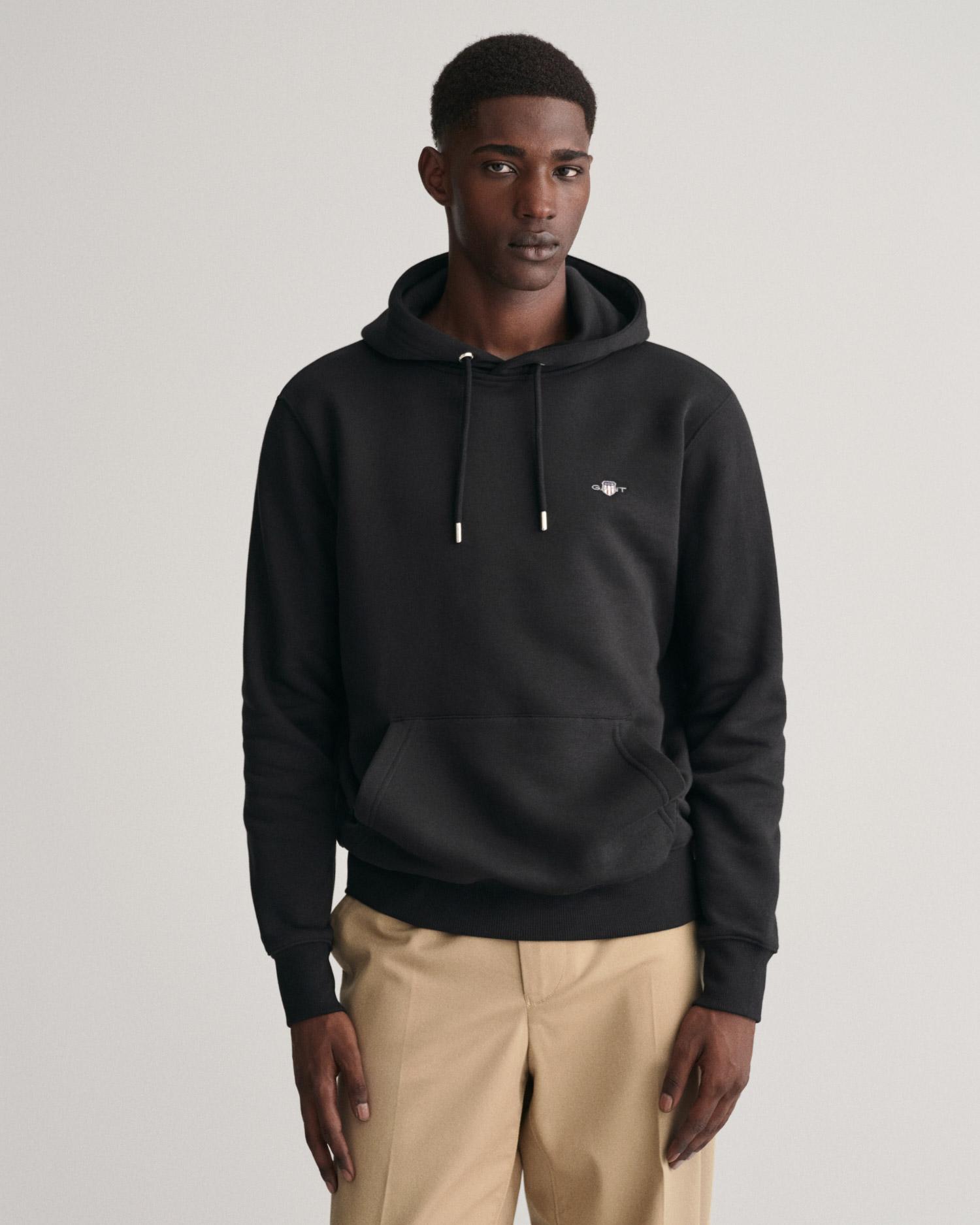 GANT Erkek Siyah Regular Fit Kapüşonlu Sweatshirt