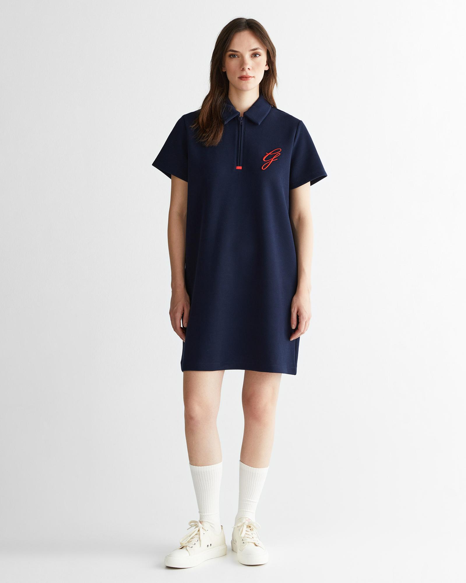 GANT Kadın Lacivert Yarım Fermuarlı Logolu Elbise