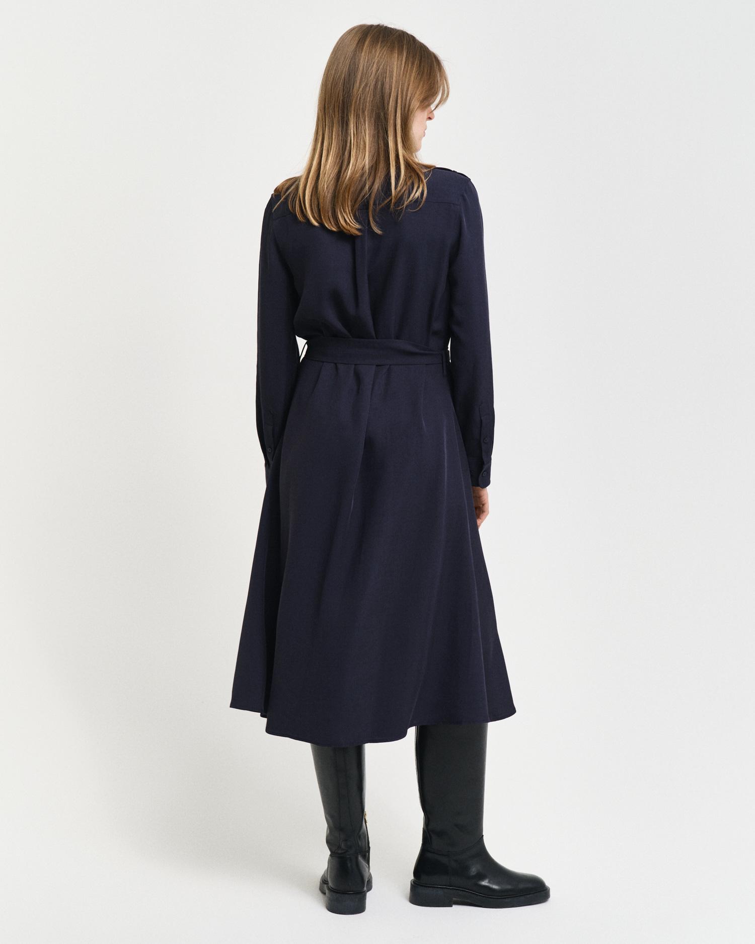 GANT Kadın Lacivert Regular Fit Düğmeli Yaka Elbise